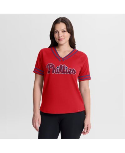 Fanatics Women's Red Philadelphia Phillies Diva Race Ahead Raglan V-Neck T-Shirt