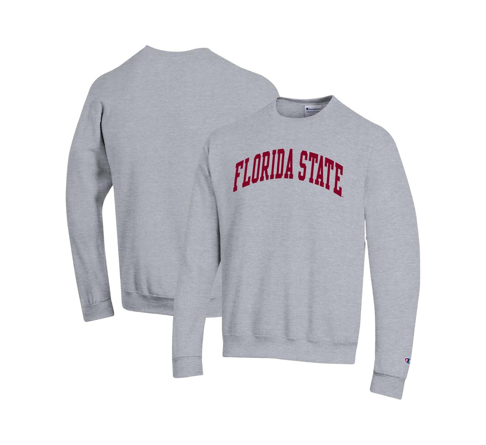 Champion Men's Heather Gray Florida State Seminoles Basic Arch Fleece Pullover Sweatshirt