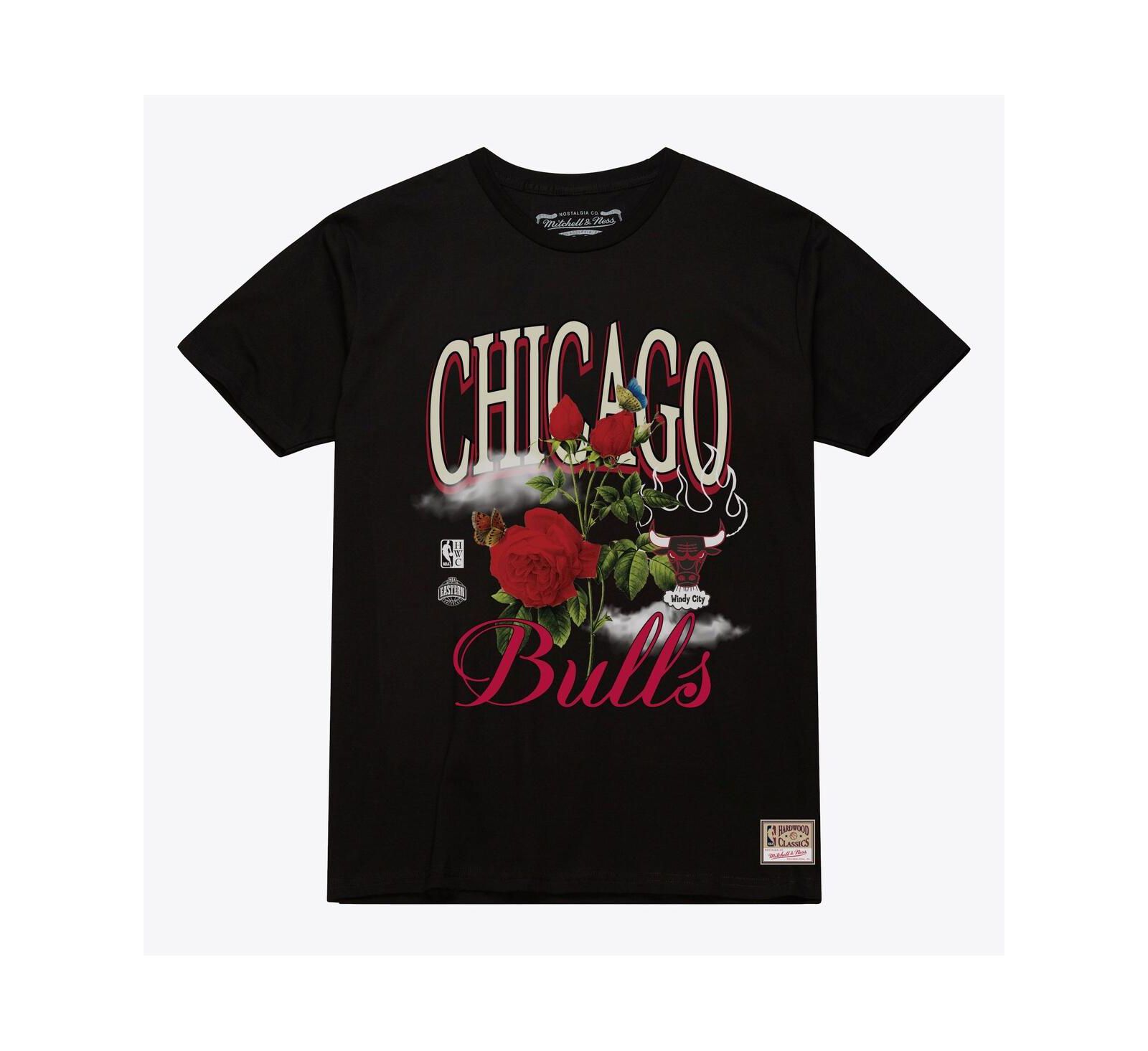 Mitchell & Ness Men's and Women's Black Chicago Bulls Floral Graphic T-Shirt