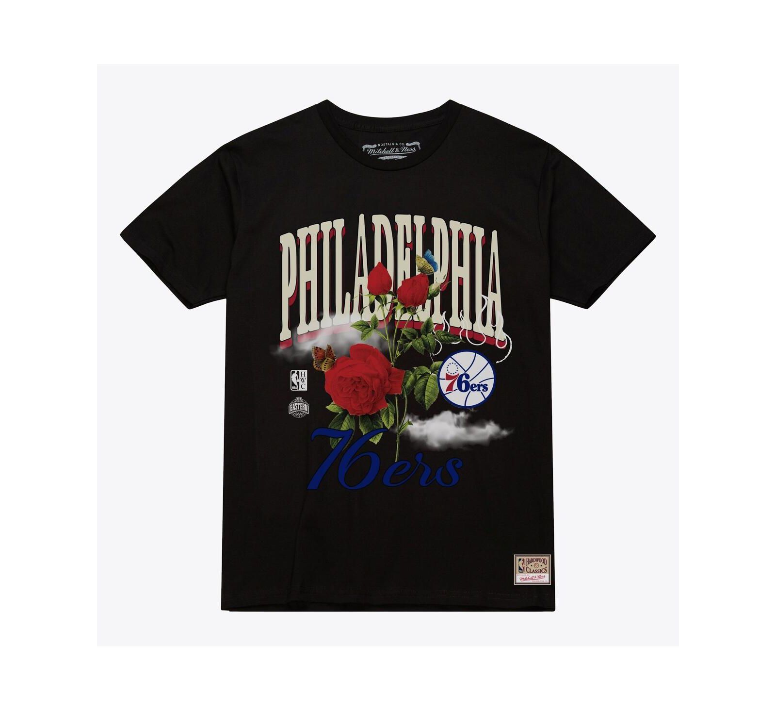 Футболка Mitchell & Ness Men's and Women's Black Philadelphia 76ers Floral Graphic T-Shirt