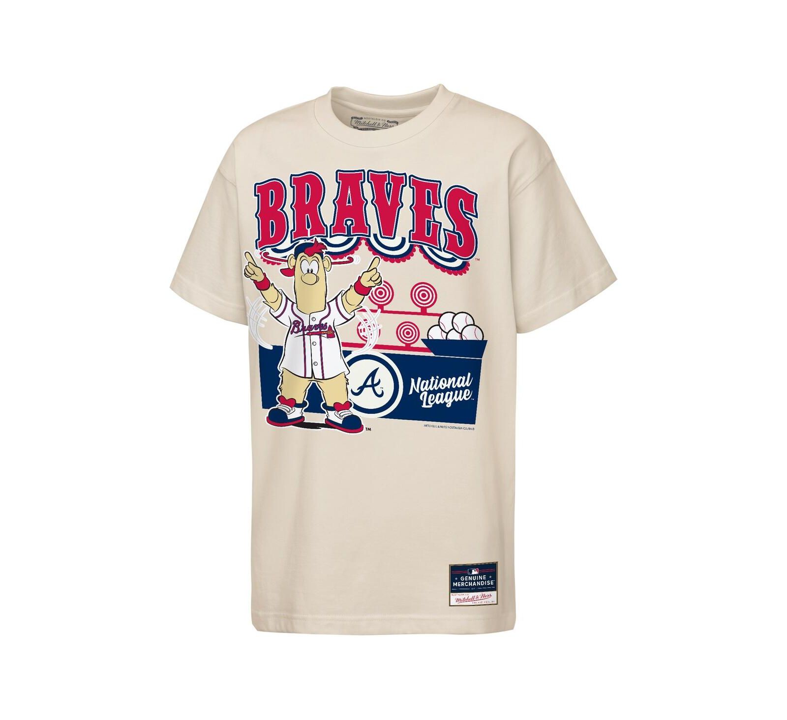 Футболка Mitchell & Ness для мальчиков и девочек, Atlanta Braves Step Back Up Mascot, кремовый цвет