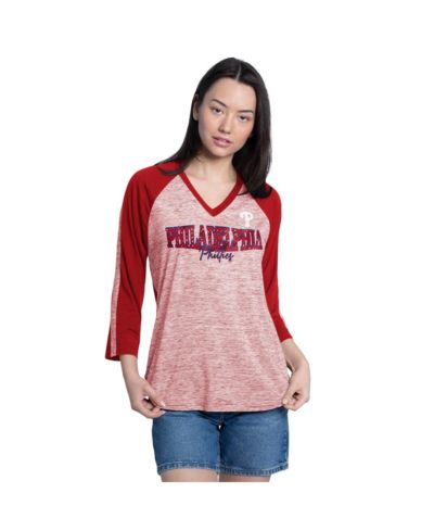 G-III 4Her by Carl Banks Women's Red/Heather Red Philadelphia Phillies Speed Training 3/4-Sleeve Rhinestone V-Neck T-Shirt