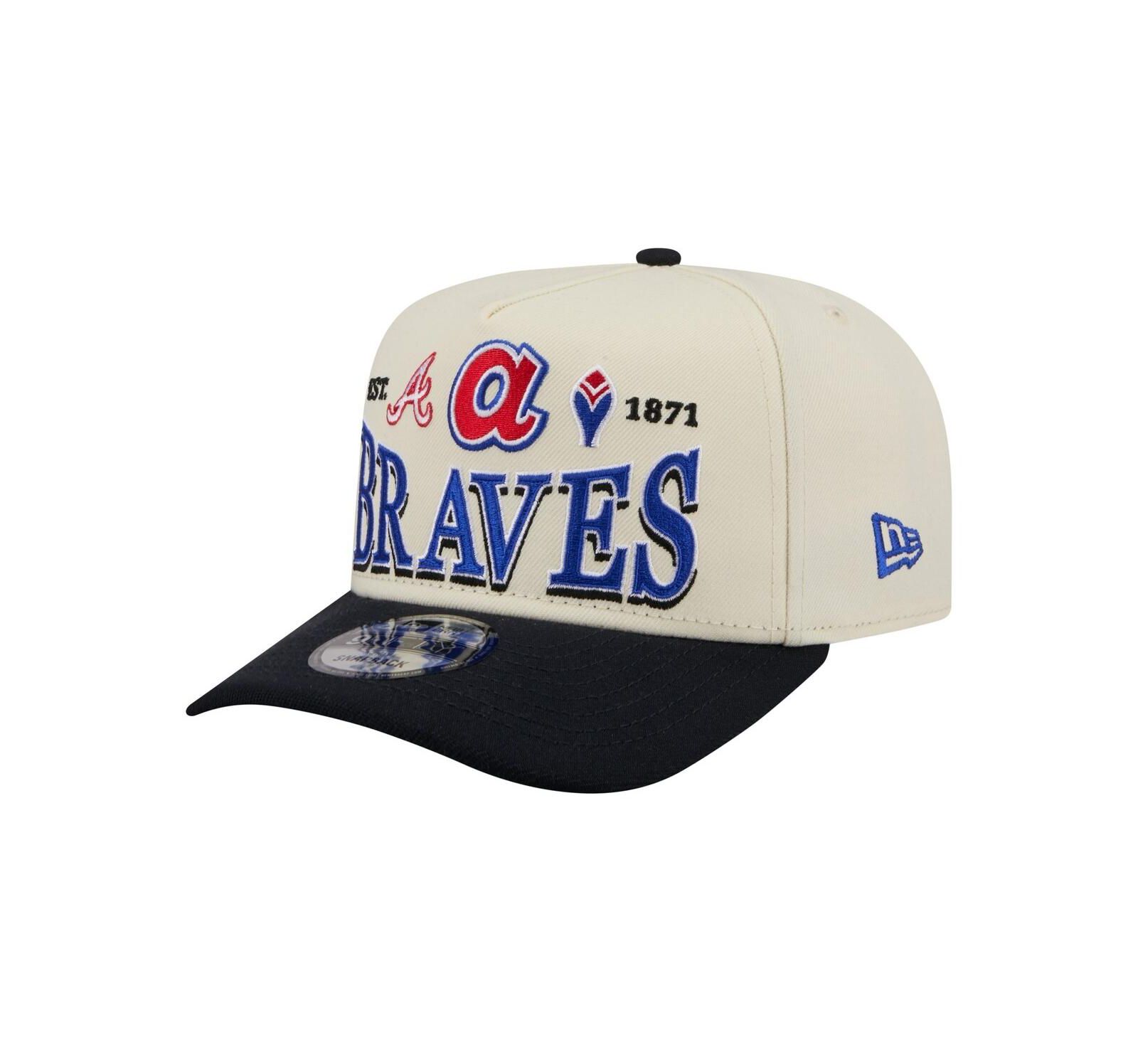 New Era Men's Cream Atlanta Braves Throwback Tri-Hit A-Frame 9FIFTY Adjustable Hat