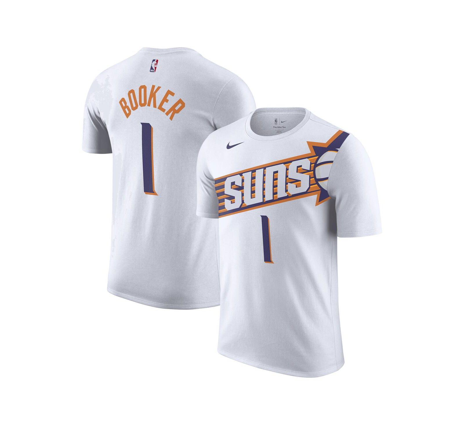 Nike Men's Devin Booker White Phoenix Suns 2023/24 Association Name & Number T-Shirt