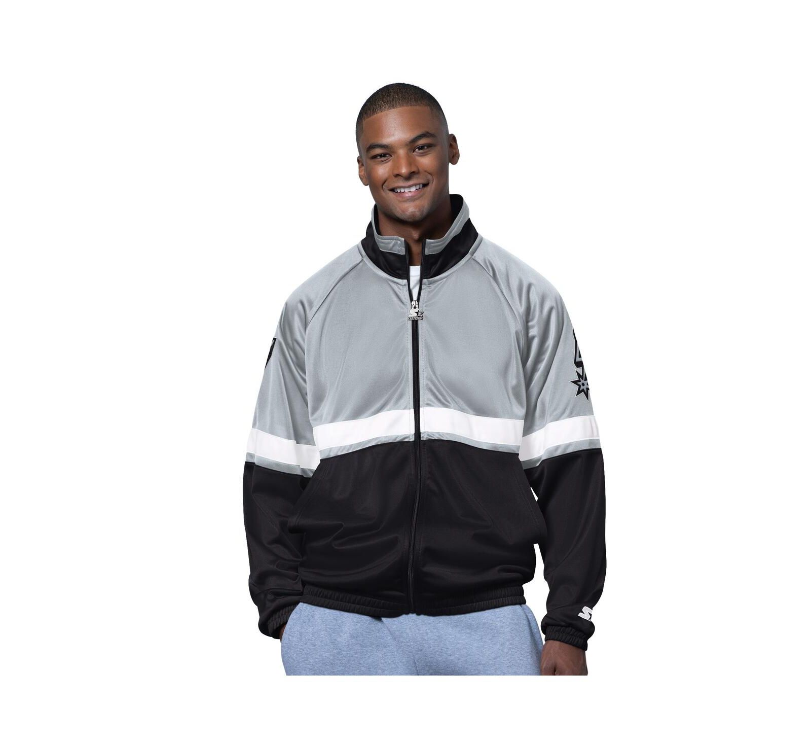 Starter Men's Black/White San Antonio Spurs The Veteran Tricot Track Raglan Full-Zip Jacket