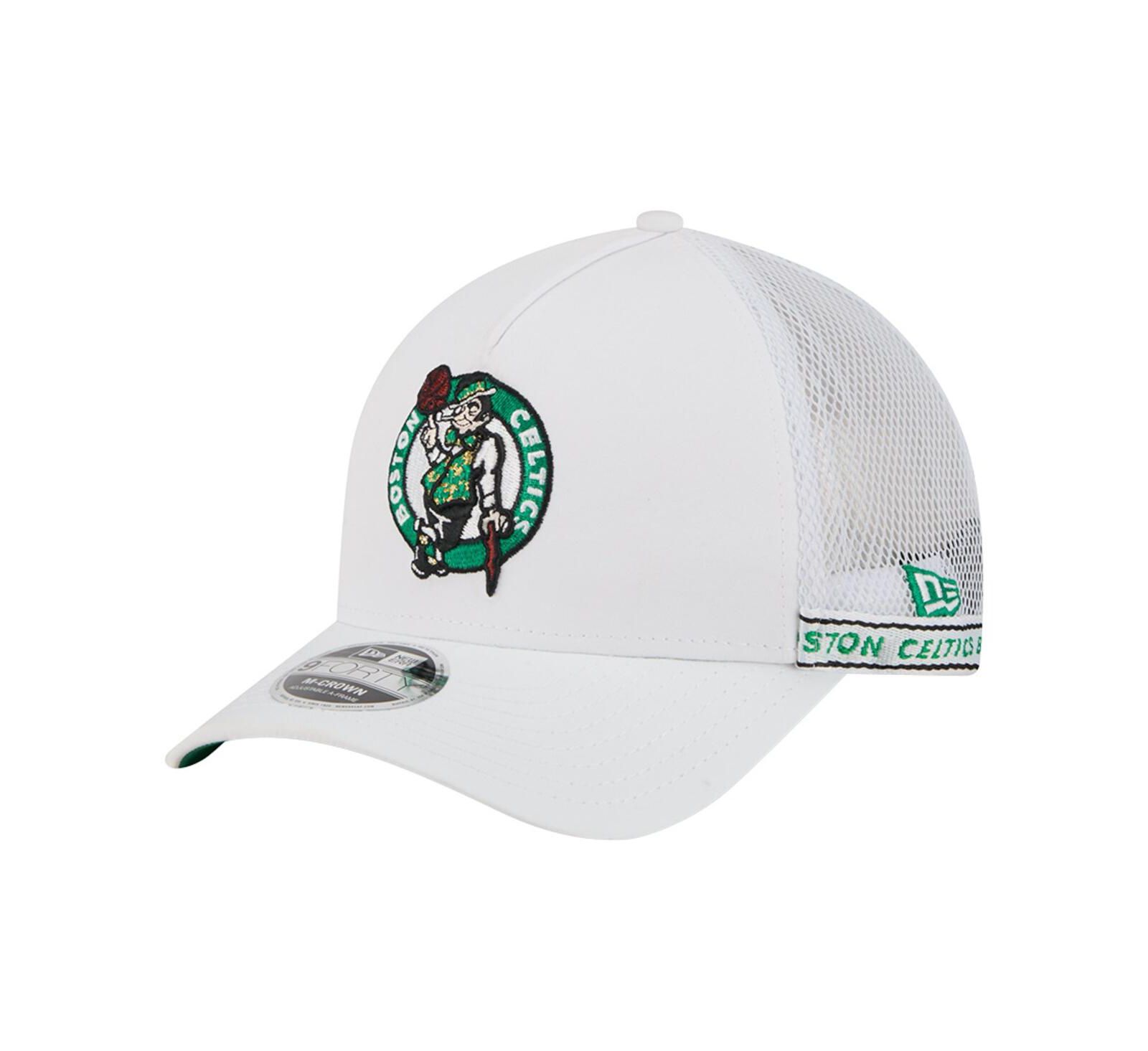 New Era Men's White Boston Celtics Featherweight Team Tape 9FORTY M-Crown A-Frame Adjustable Hat