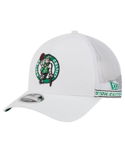 New Era Men's White Boston Celtics Featherweight Team Tape 9FORTY M-Crown A-Frame Adjustable Hat