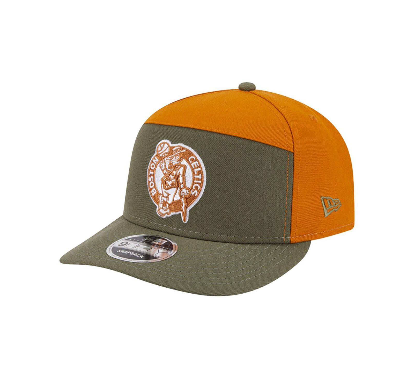 New Era Men's Olive/Burnt Orange Boston Celtics Two-Tone Color Pack Split Panel 9FIFTY Adjustable Hat