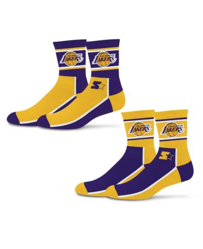 Starter Men's and Women's 2-Pack Purple/Gold Los Angeles Lakers Double Color Block Mid-Crew Socks