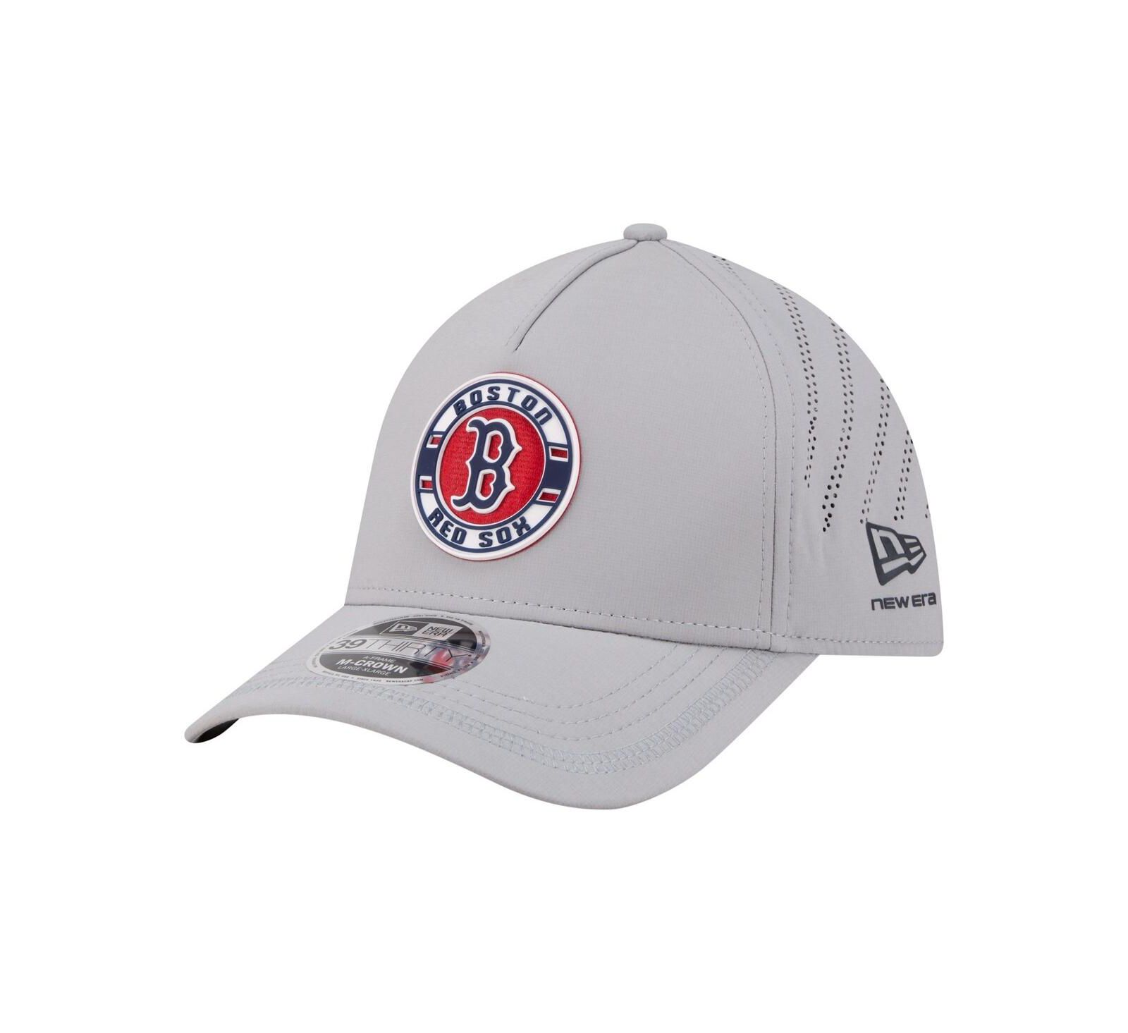 New Era Men's Gray Boston Red Sox Patch 39THIRTY A-Frame M-Crown Perforated Flex Hat