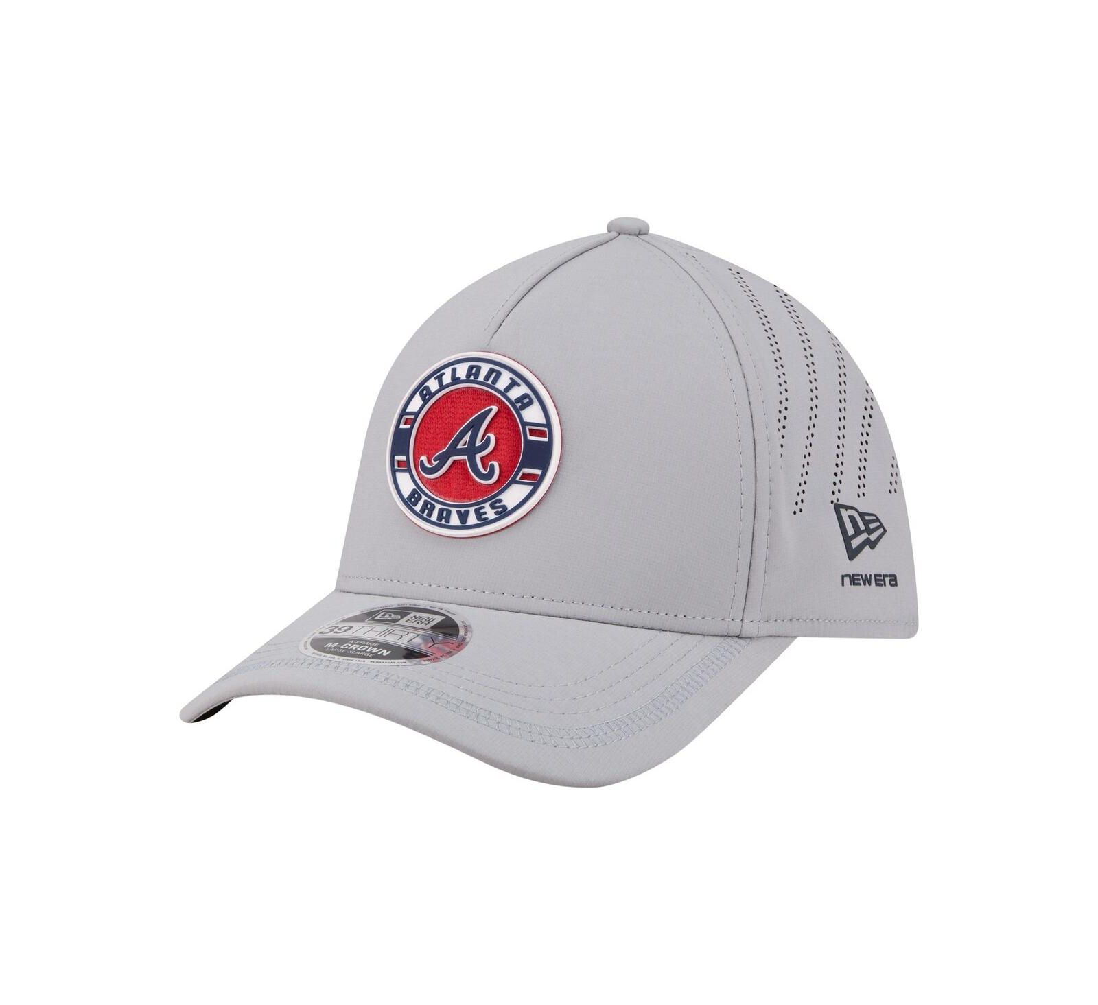 New Era Men's Gray Atlanta Braves Patch 39THIRTY A-Frame M-Crown Perforated Flex Hat