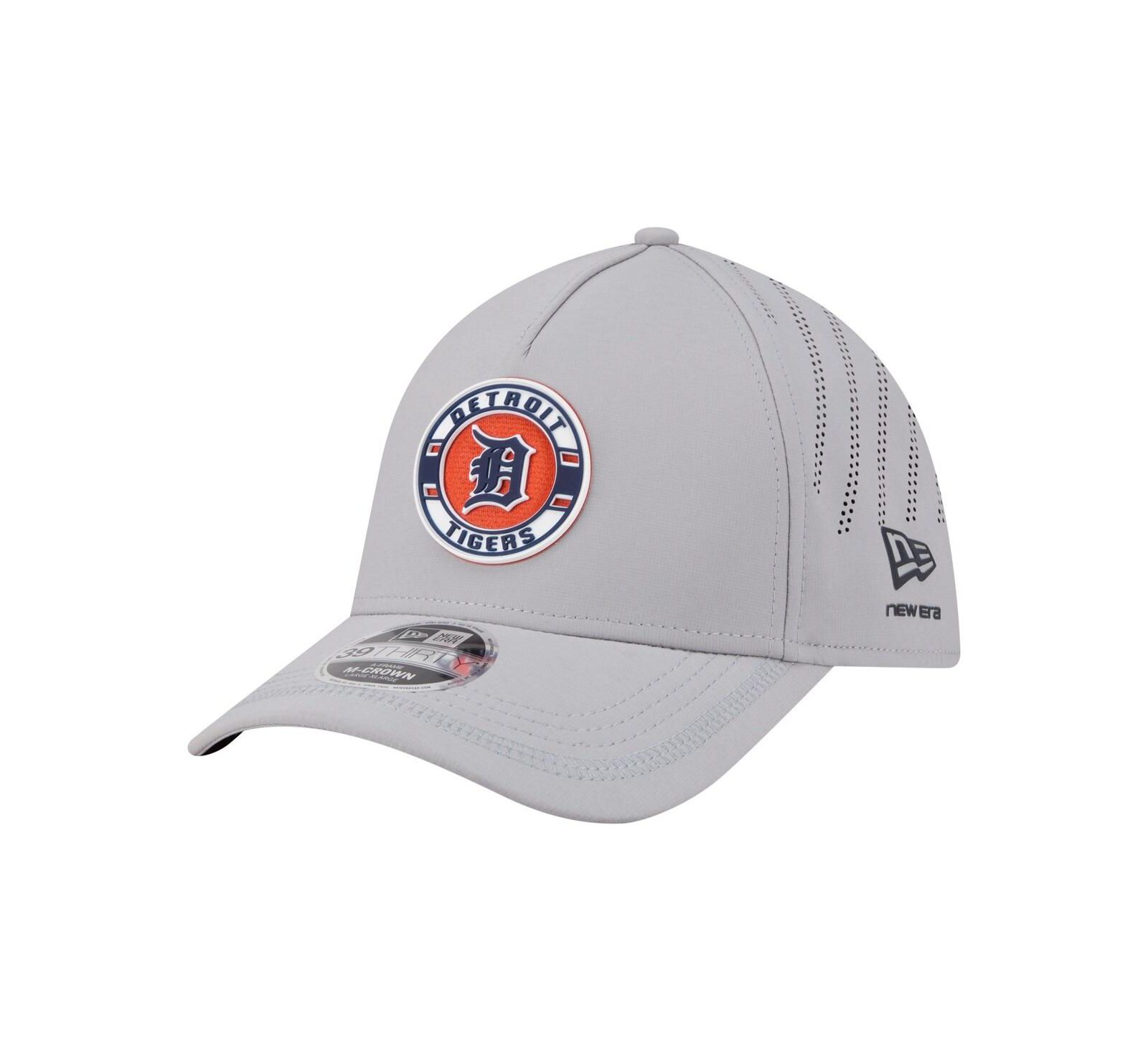 New Era Men's Gray Detroit Tigers Patch 39THIRTY A-Frame M-Crown Perforated Flex Hat