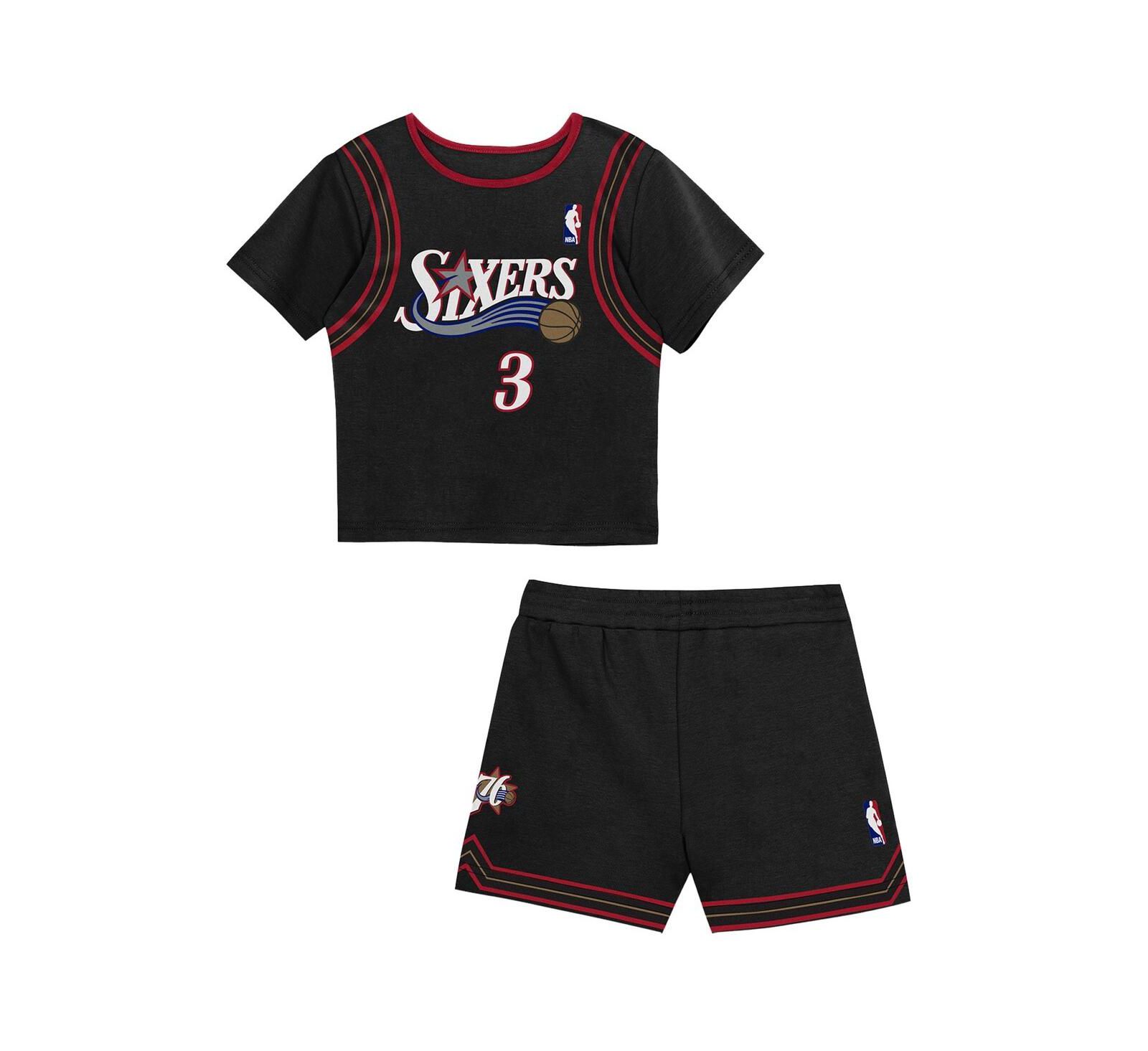 Mitchell & Ness Toddler Allen Iverson Black Philadelphia 76ers Play by Place T-Shirt & Shorts Set
