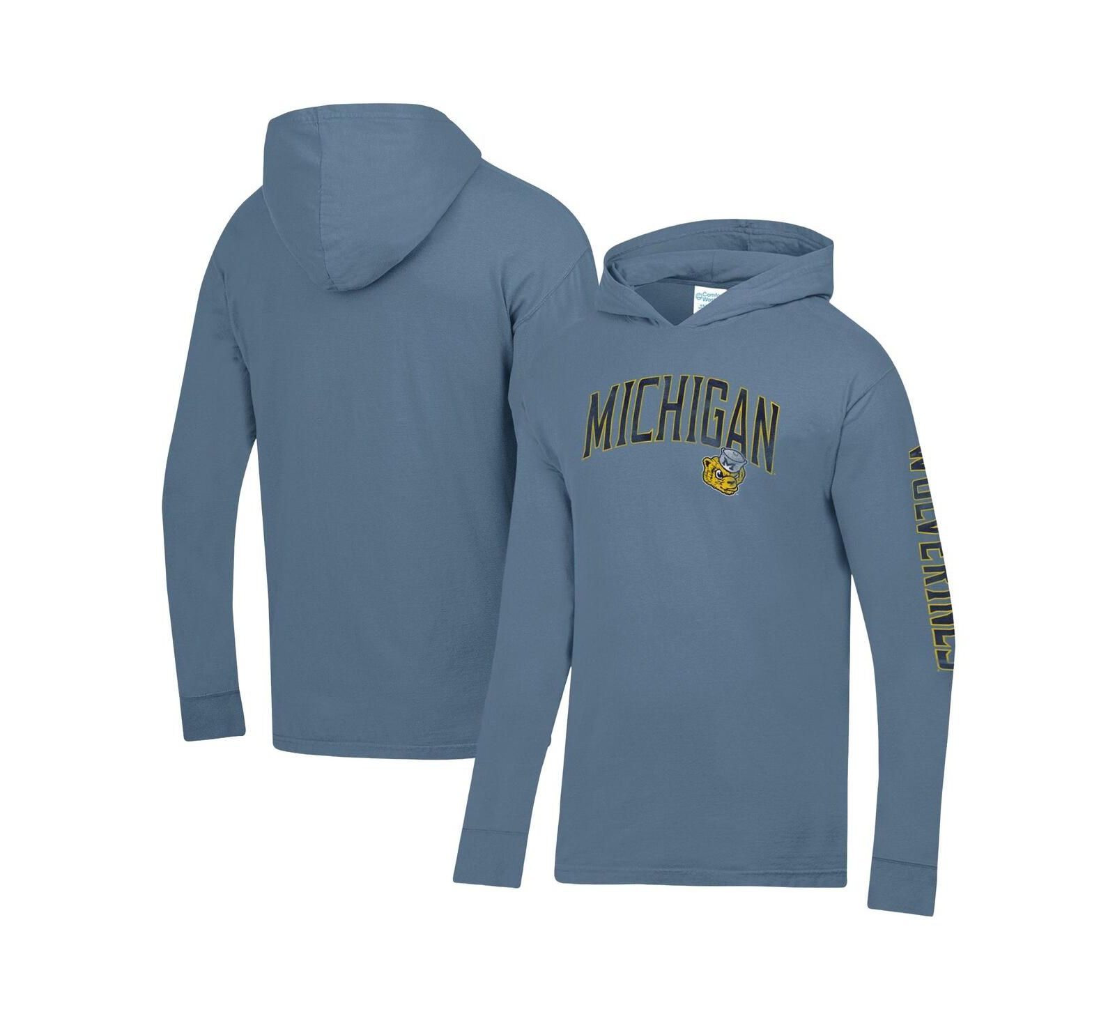 Comfortwash Мужская хлопковая футболка Michigan Wolverines Long Sleeve Hooded