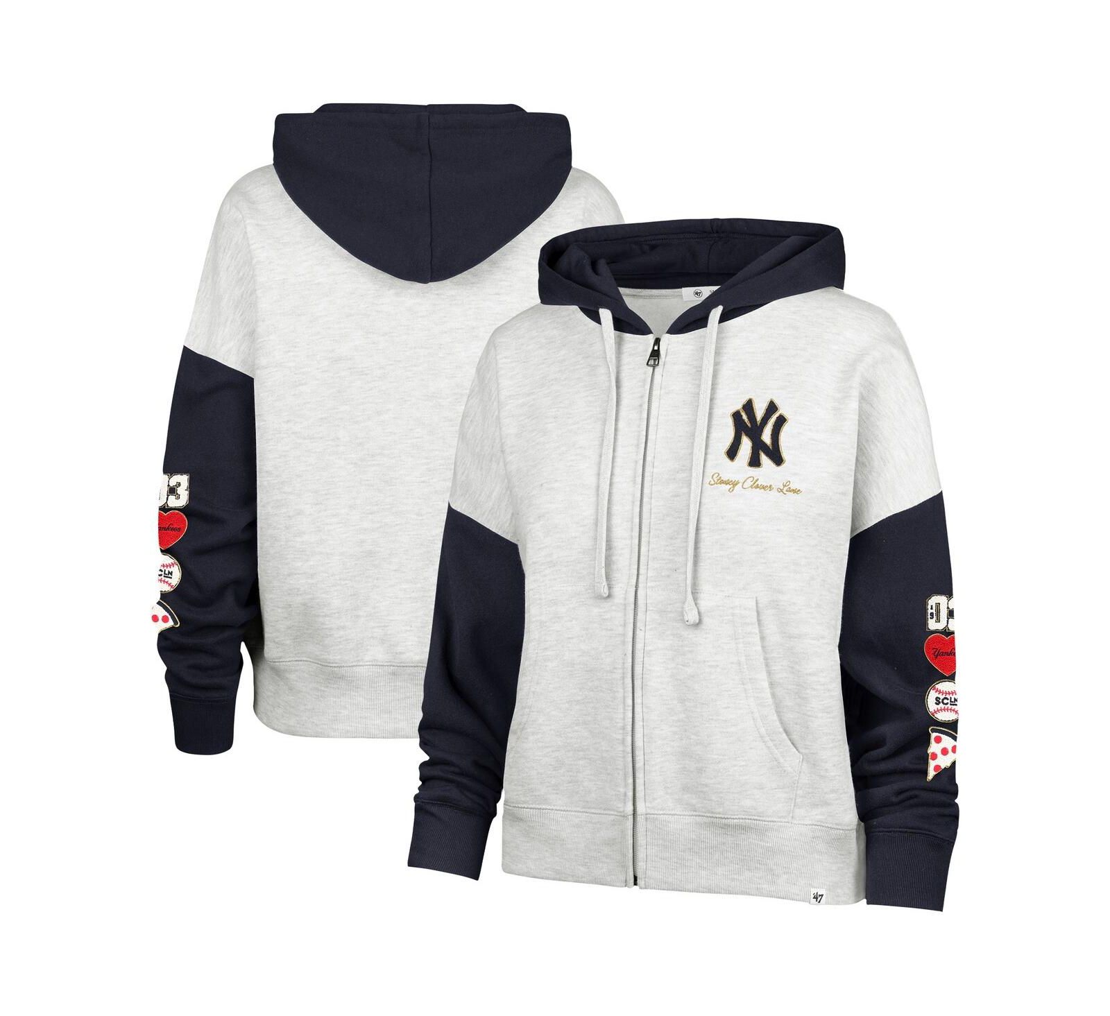 Stoney Clover Lane X '47 Brand Женское худи с полной молнией Heather Gray/Navy New York Yankees