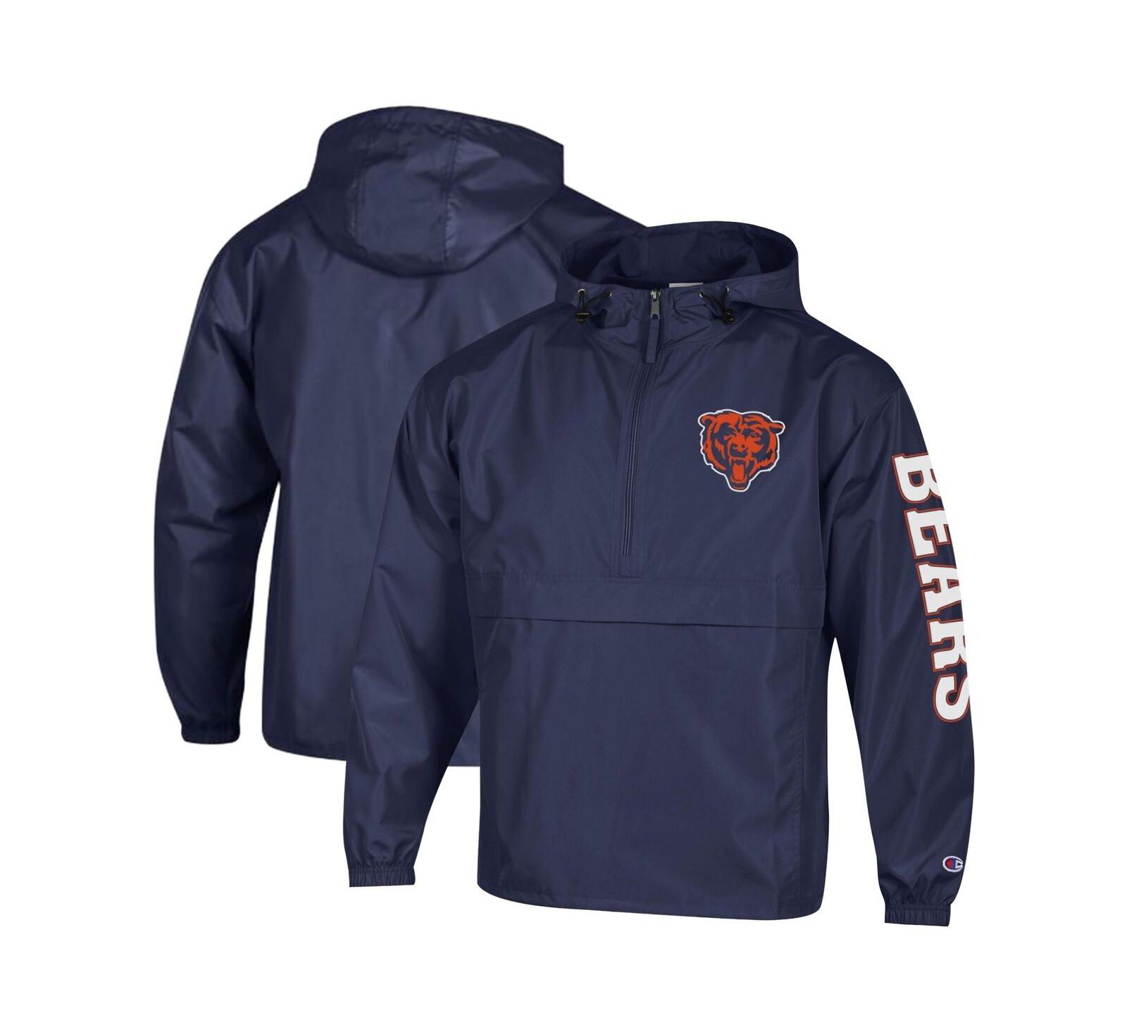 Мужская ветровка Champion Navy Chicago Bears Packable Hooded Windbreaker Half-Zip Jacket