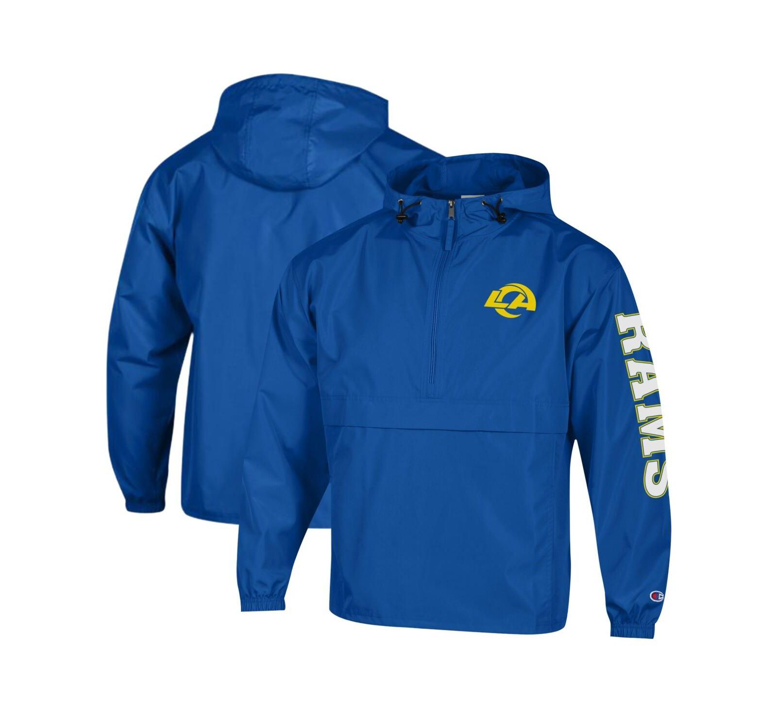 Champion Men's Royal Los Angeles Rams Packable Hooded Windbreaker Half-Zip Jacket