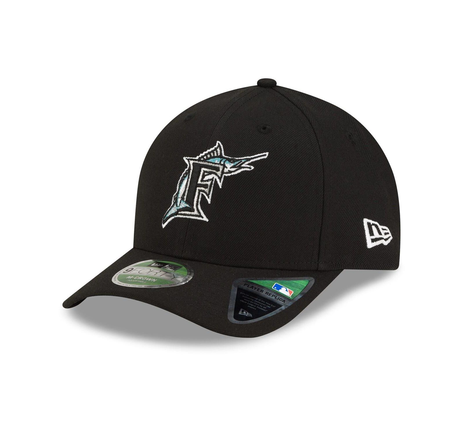 Мужская кепка New Era Black Florida Marlins Player Replica 9FORTY M-Crown