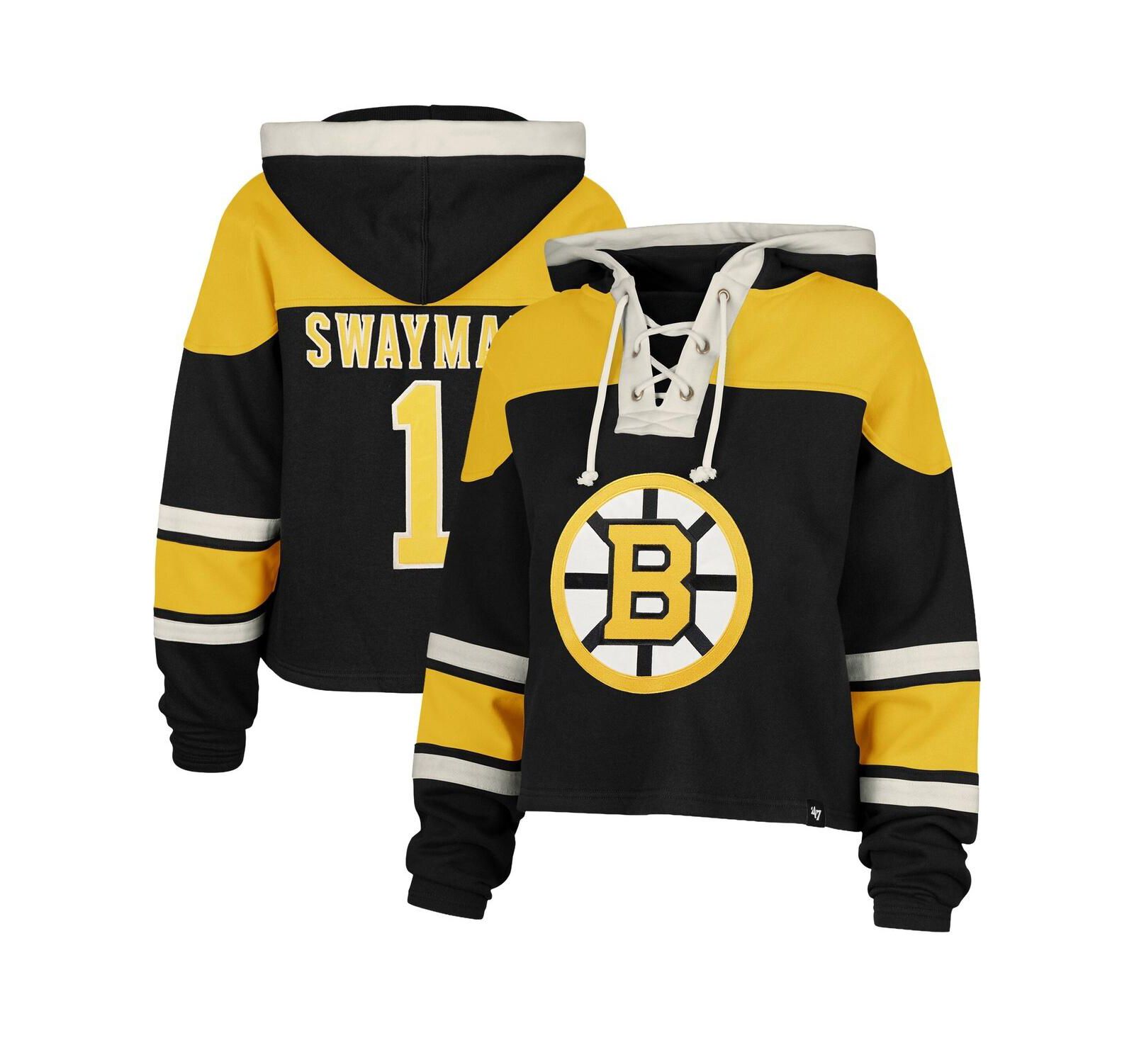 '47 Brand женский укороченный худи Jeremy Swayman Black Boston Bruins Superior Lacer