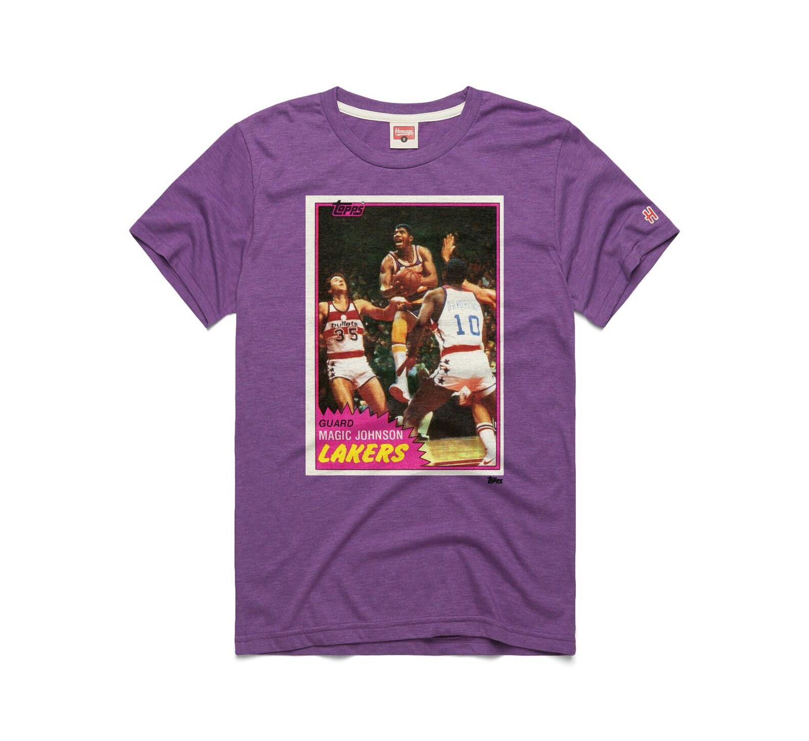 Мужская и женская футболка Homage Magic Johnson Purple Los Angeles Lakers Topps Trading Card Tri-Blend