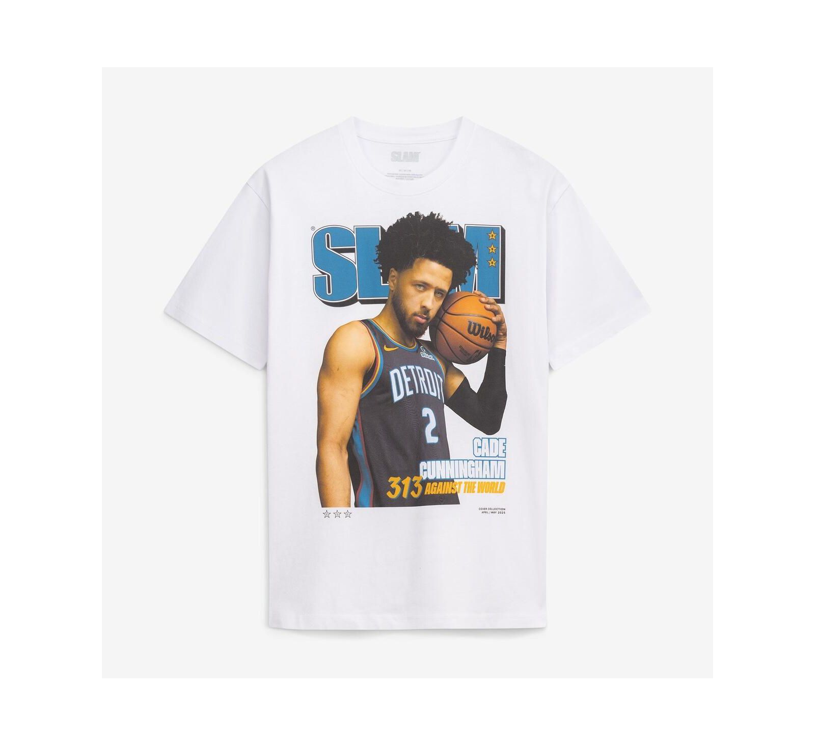 Slam Мужская и женская футболка Slam Cade Cunningham White Detroit Pistons Cover