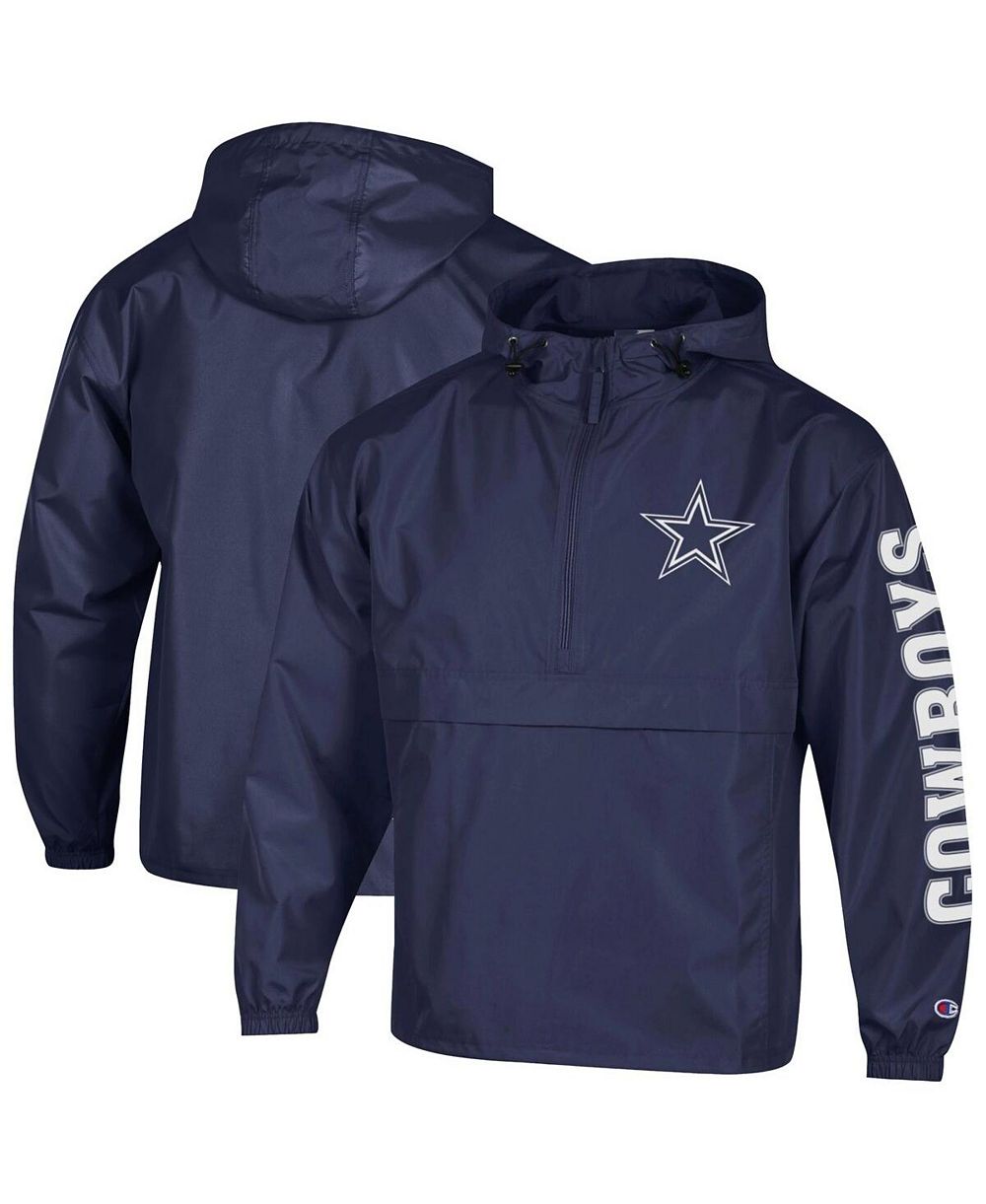 Champion Men's Navy Dallas Cowboys Packable Hooded Windbreaker Half-Zip Jacket