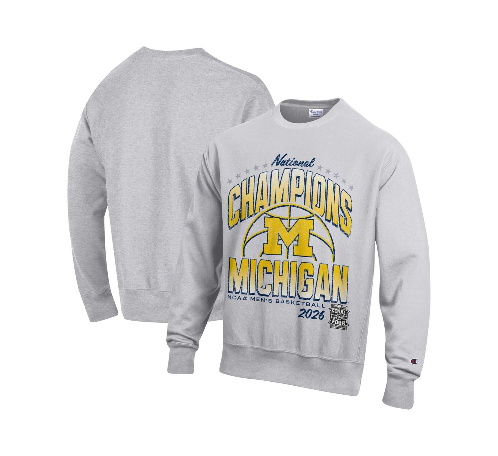 Champion Мужской свитшот Reverse Weave, Michigan Wolverines 2026 NCAA Men's Basketball National Champions, серый