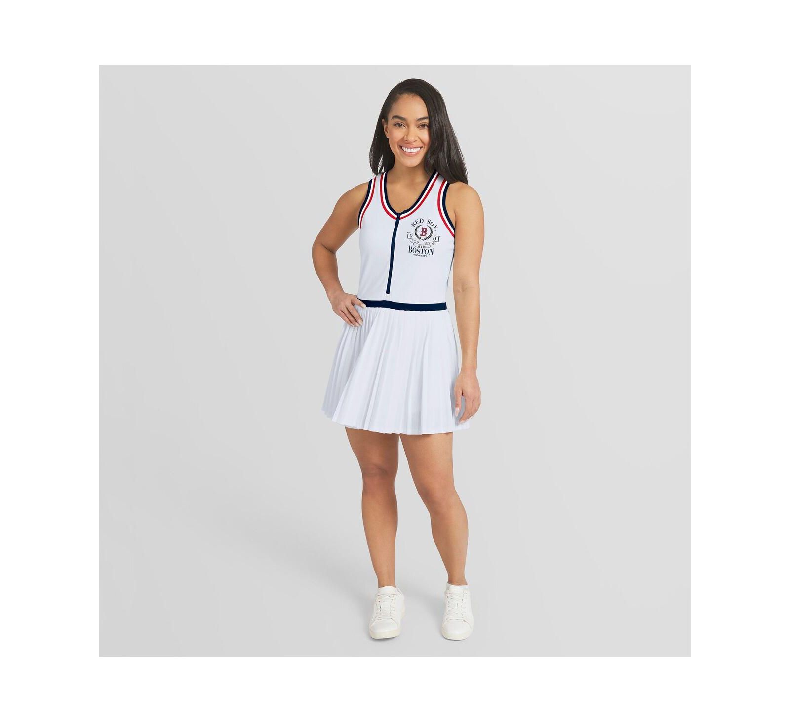 Женское платье-майка WEAR by Erin Andrews White Boston Red Sox Zip-Front Pleated Tri-Blend Scoop Neck Tank Dress