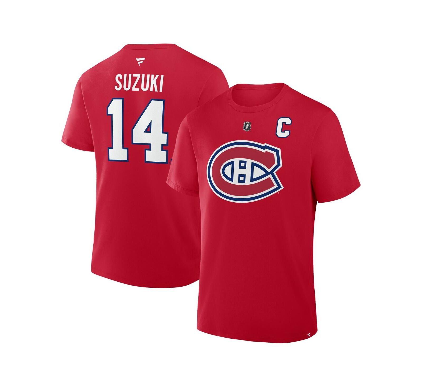 Fanatics Men's Nick Suzuki Red Montreal Canadiens Authentic Stack Name & Number T-Shirt