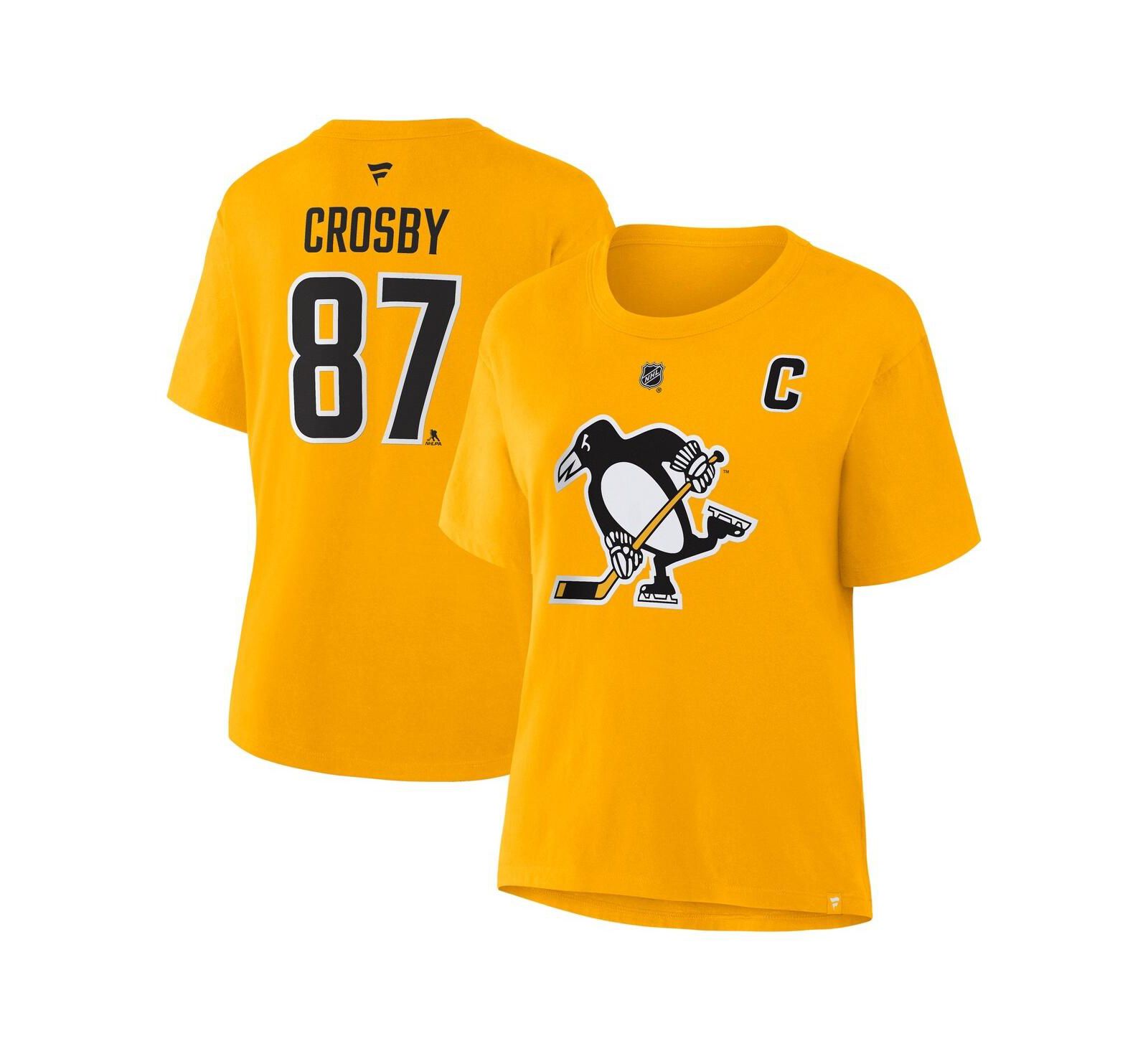 Женская футболка Fanatics Sidney Crosby Gold Pittsburgh Penguins Authentic Stack Name & Number