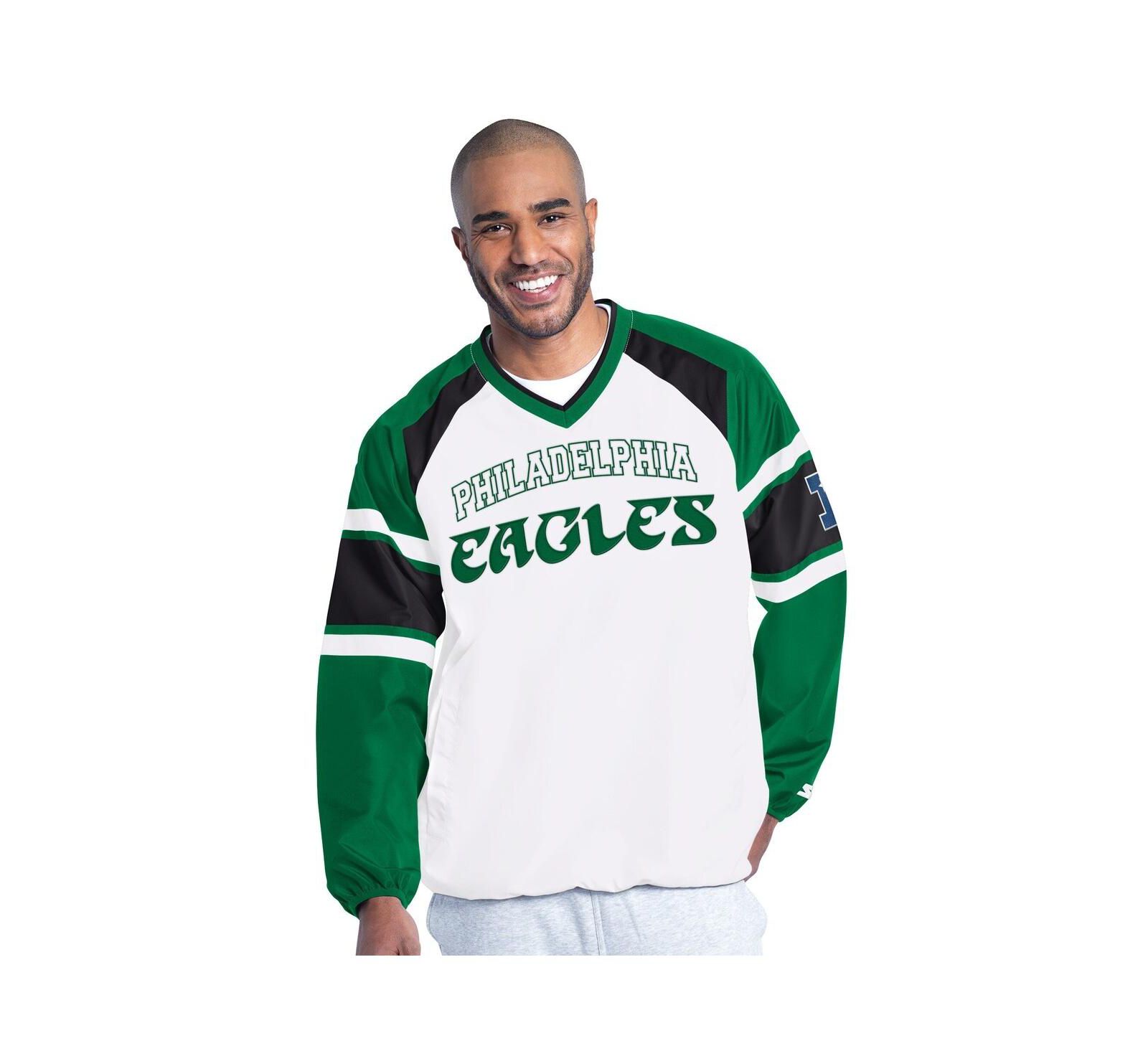 Starter Men's White Philadelphia Eagles Infield Play Raglan Pullover Jacket