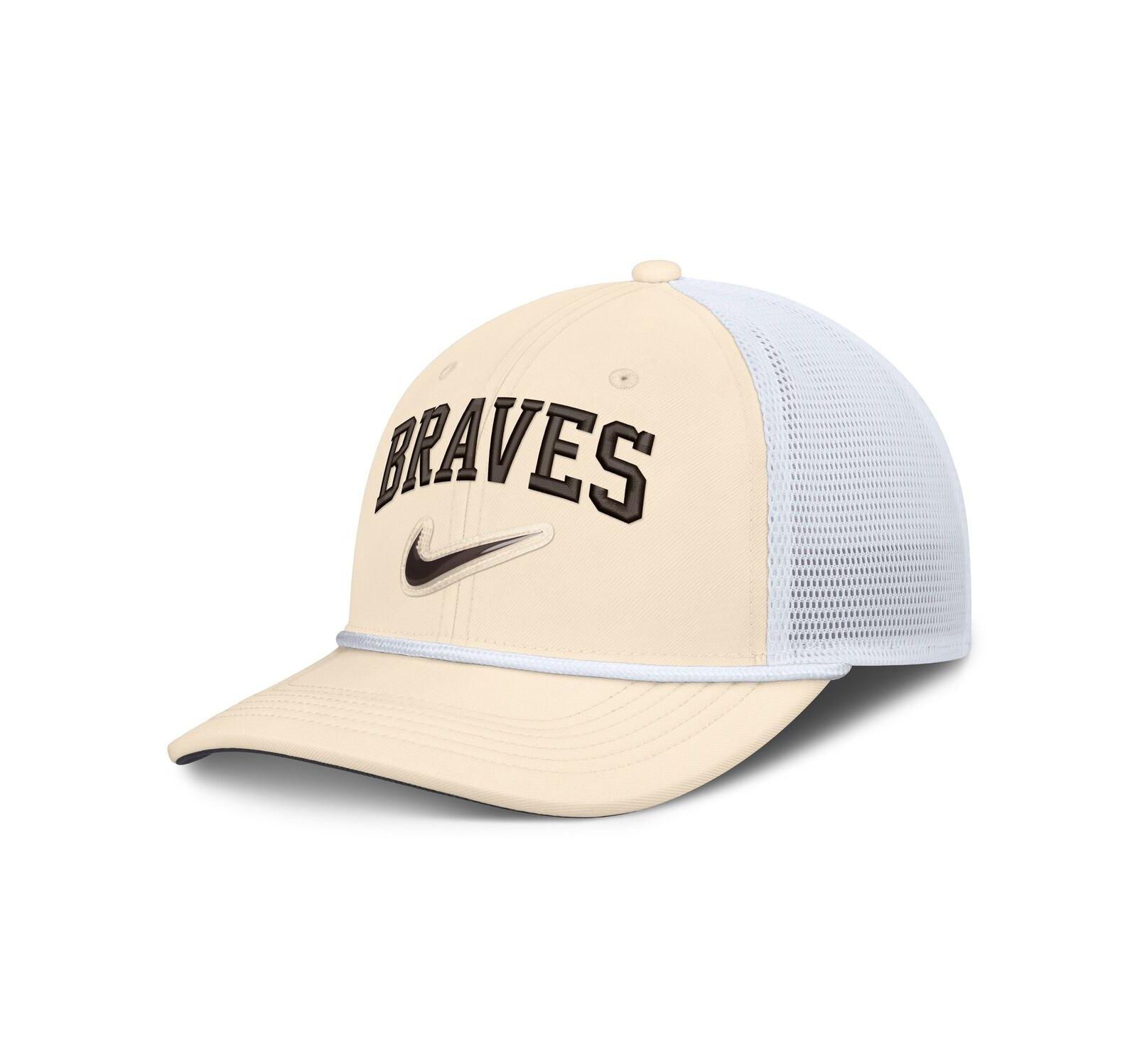 Nike Мужская кепка Atlanta Braves Rise Dri-FIT Trucker, натуральный/белый