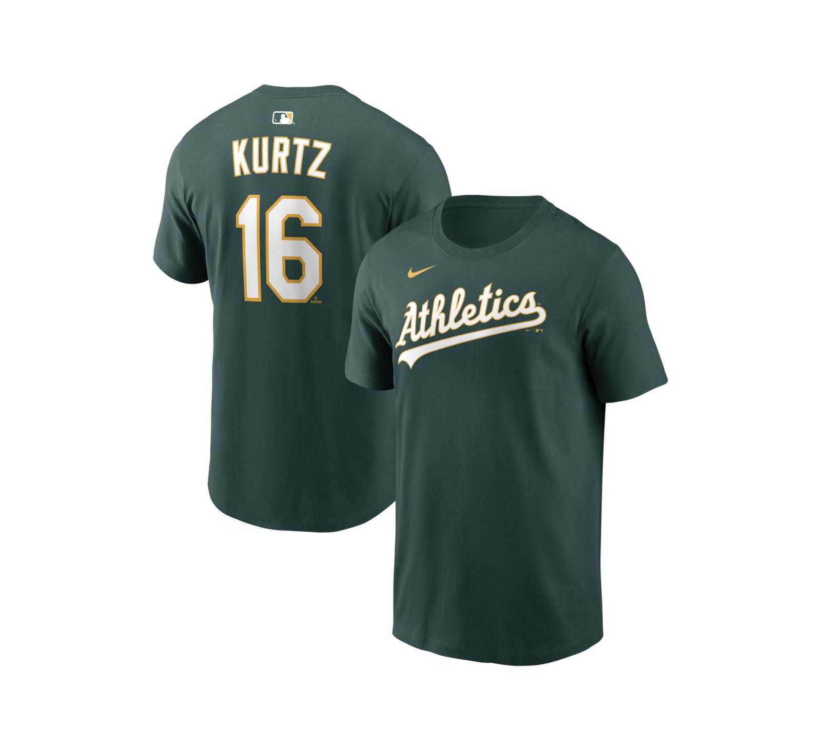 Мужская футболка Nike Nick Kurtz Green Athletics Home Name & Number