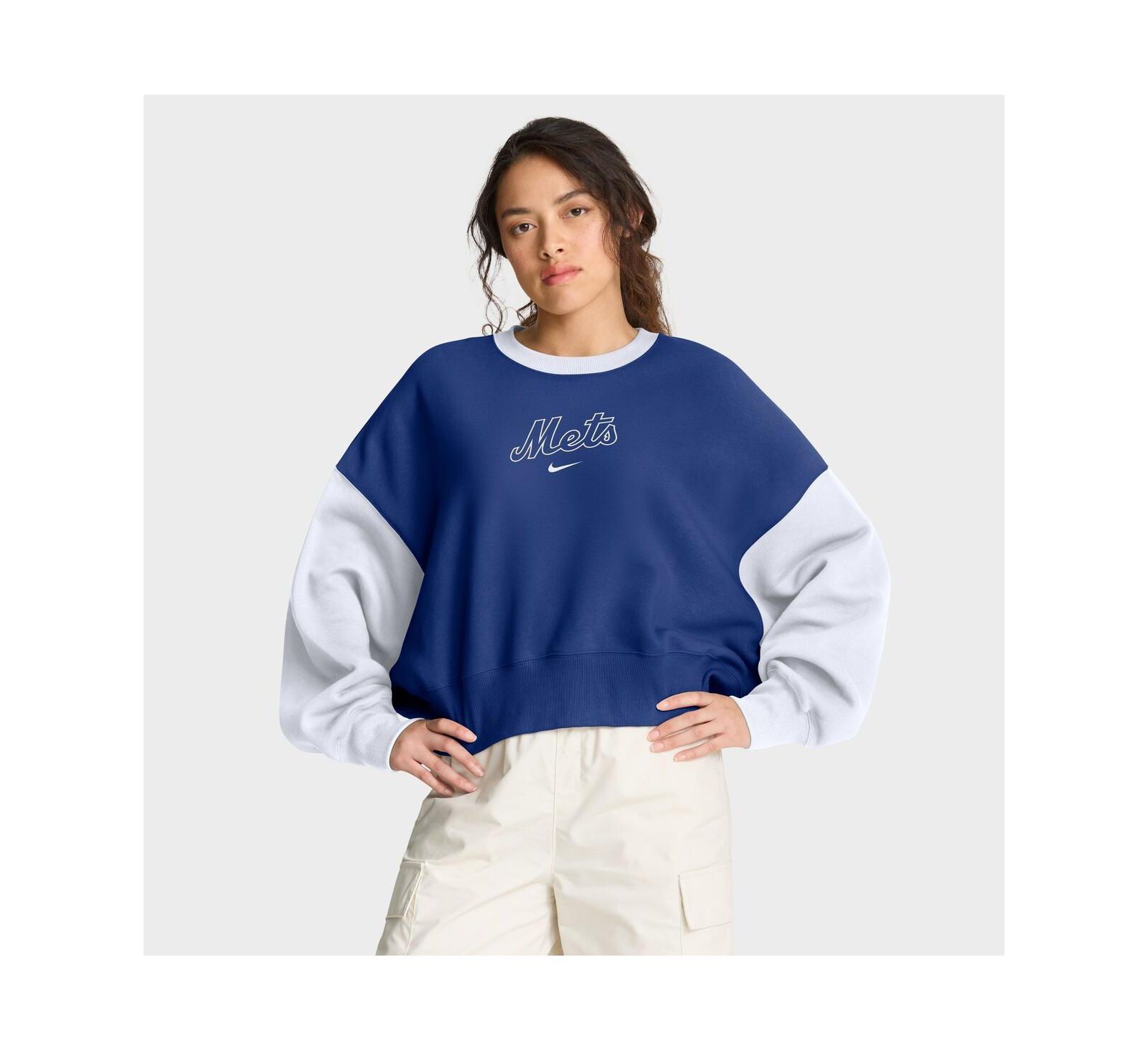 Nike Women's Royal/White New York Mets Oversized High Hip Fleece Sweatshirt