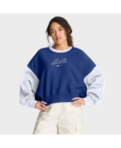 Nike Женская сине-белая флисовая толстовка New York Mets Oversized High Hip