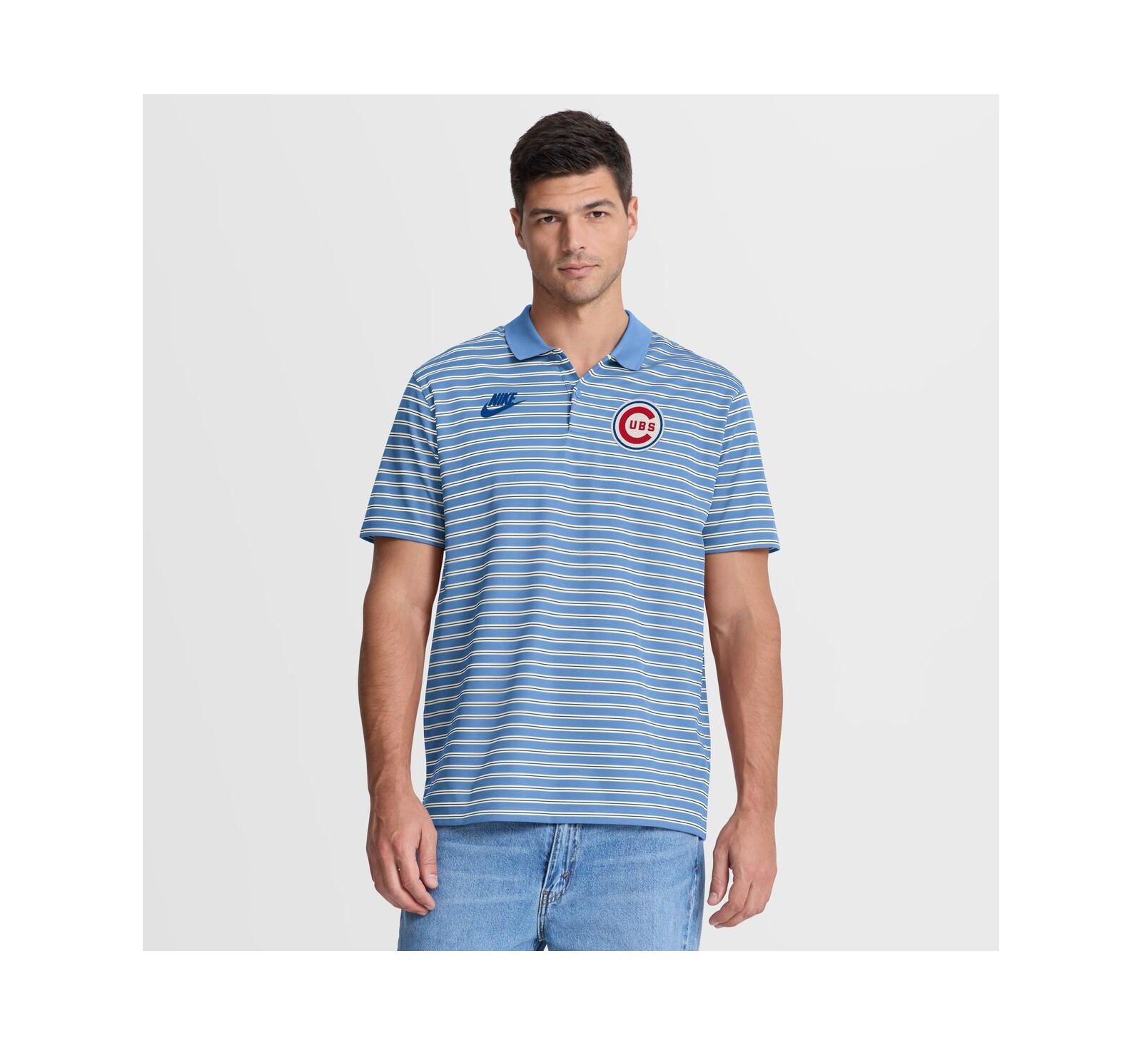 Мужская поло Nike Chicago Cubs Cooperstown Collection Dri-FIT Victory в полоску светло-голубого цвета