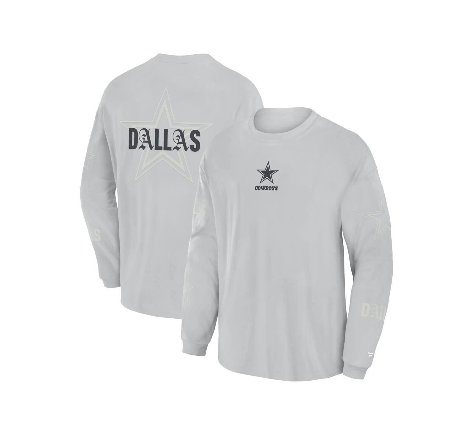 Fanatics Мужская футболка Dallas Cowboys Oversized Type Play с длинным рукавом, серая