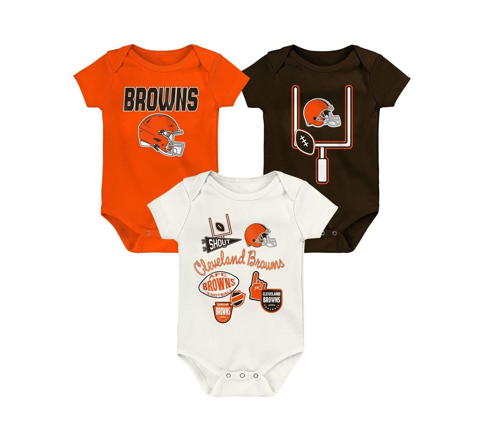 Outerstuff Baby Boys and Girls 3-Pack Cleveland Browns Littlest Player Bodysuit Set