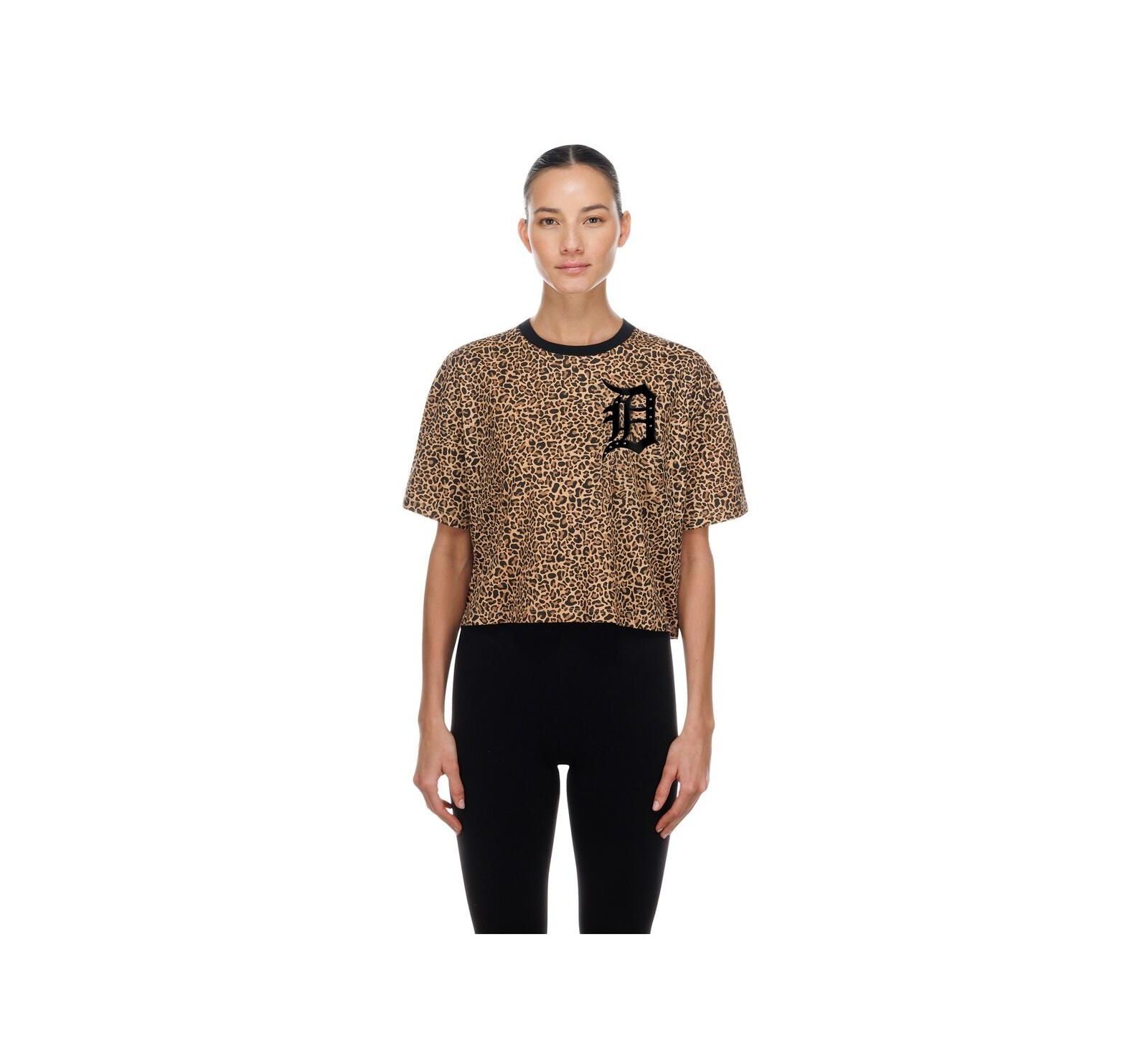 New Era Женская укороченная футболка Detroit Tigers Leopard Boxy Cropped