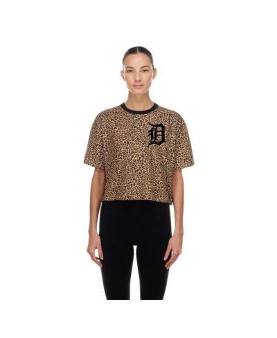 New Era Женская укороченная футболка Detroit Tigers Leopard Boxy Cropped