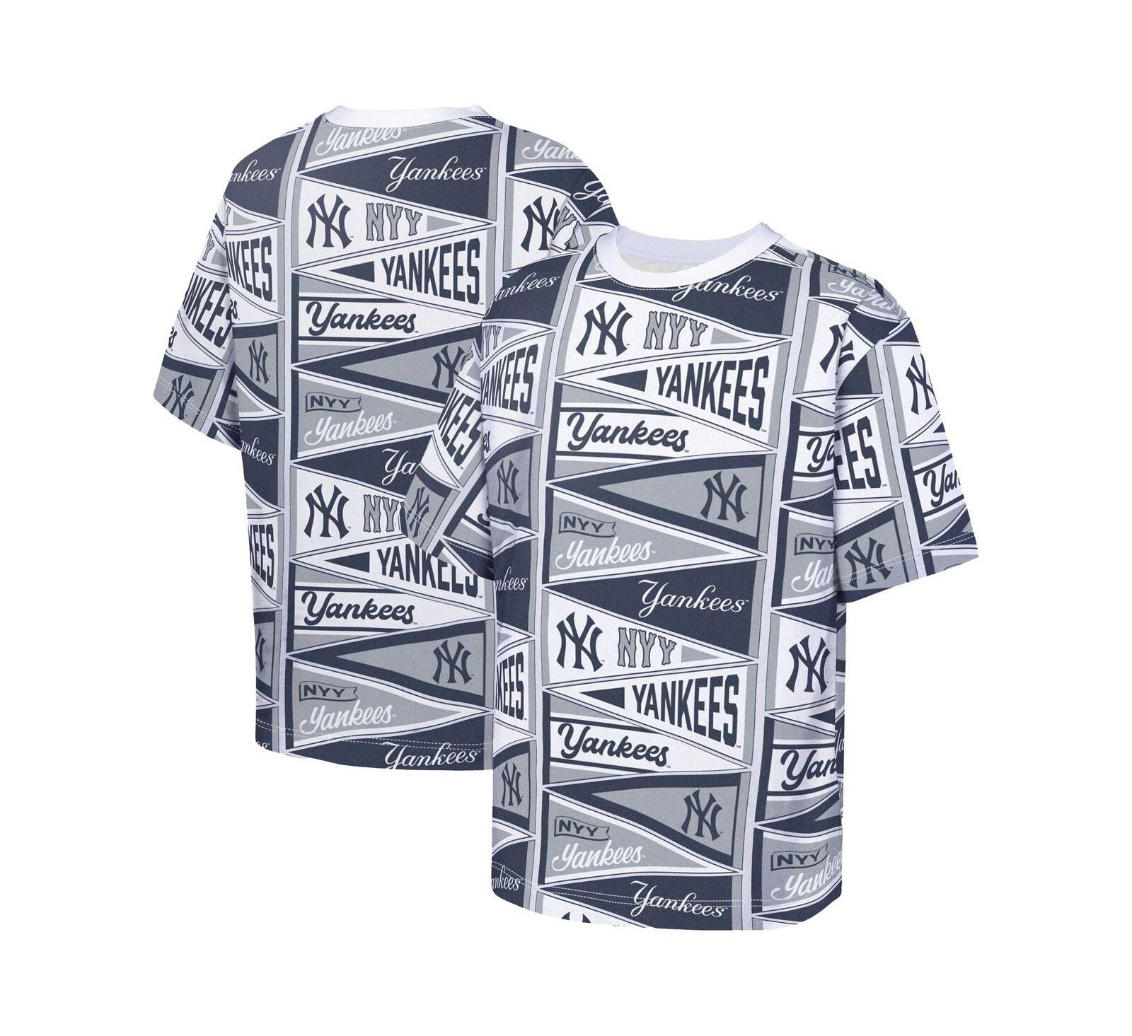 Outerstuff Big Boys and Girls Navy New York Yankees All-Over Pennant T-Shirt