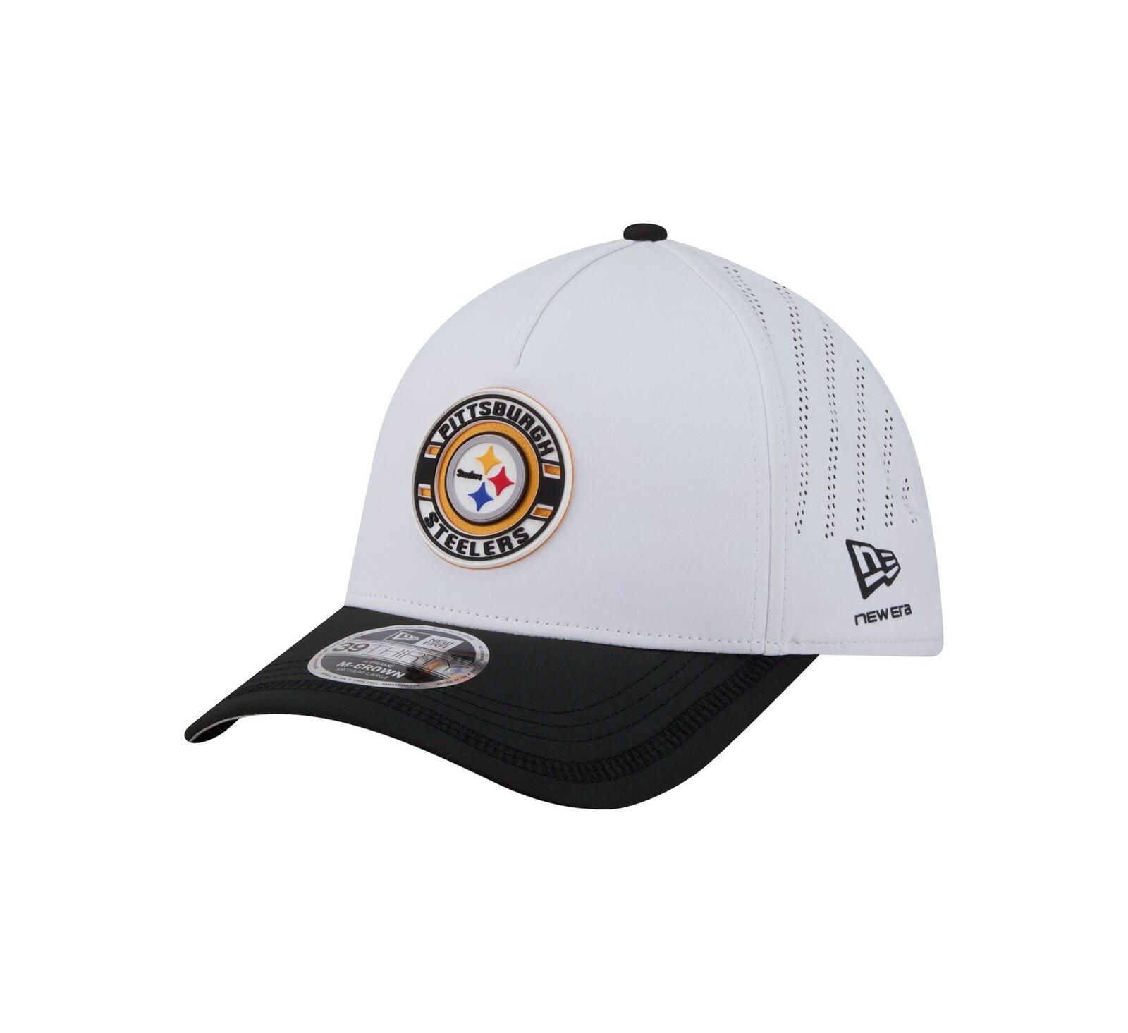 New Era Men's White/Black Pittsburgh Steelers Patch 39THIRTY A-Frame M-Crown Perforated Flex Hat
