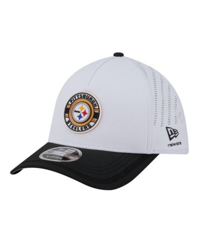 New Era Men's White/Black Pittsburgh Steelers Patch 39THIRTY A-Frame M-Crown Perforated Flex Hat