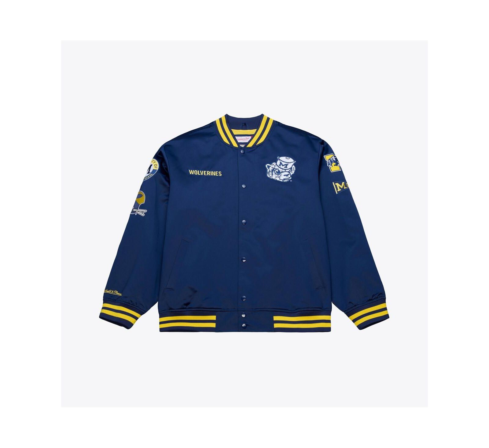 Mitchell & Ness Men's Navy Michigan Wolverines Double Clutch Lightweight Satin Full-Snap Jacket