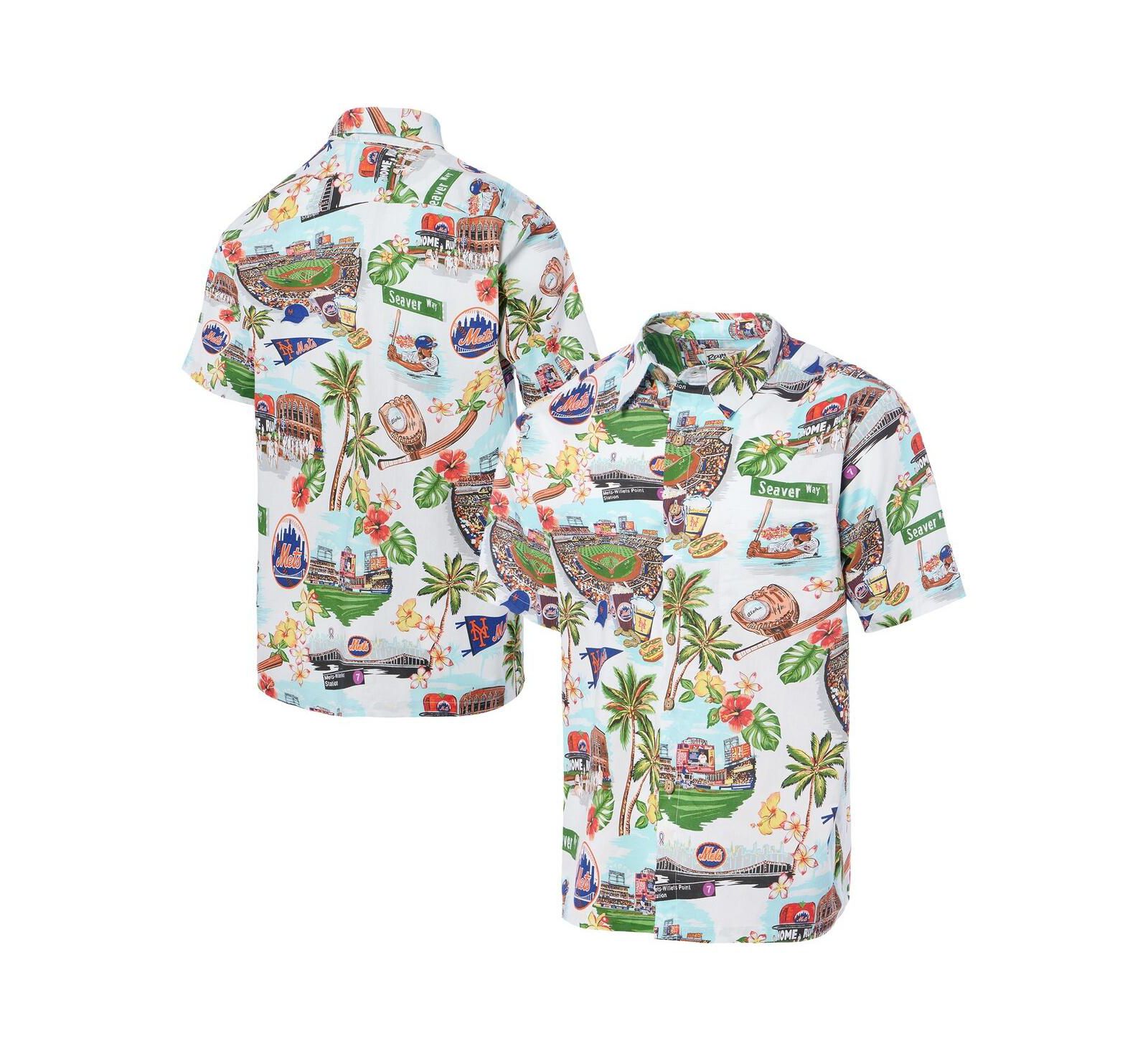 Мужская рубашка Reyn Spooner White New York Mets Scenic Tri-Blend Button-Down