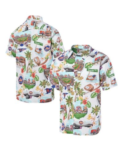 Reyn Spooner Men's White New York Mets Scenic Tri-Blend Button-Down Shirt