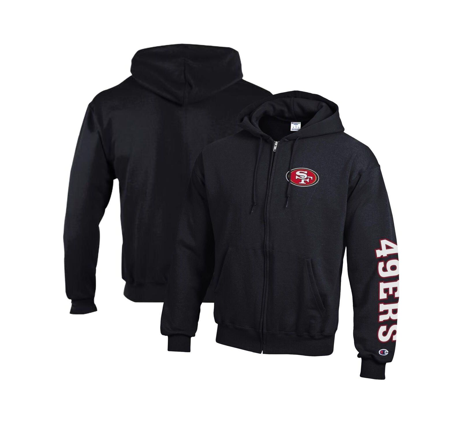 Champion Men's Black San Francisco 49ers Powerblend Fleece Full-Zip Hoodie