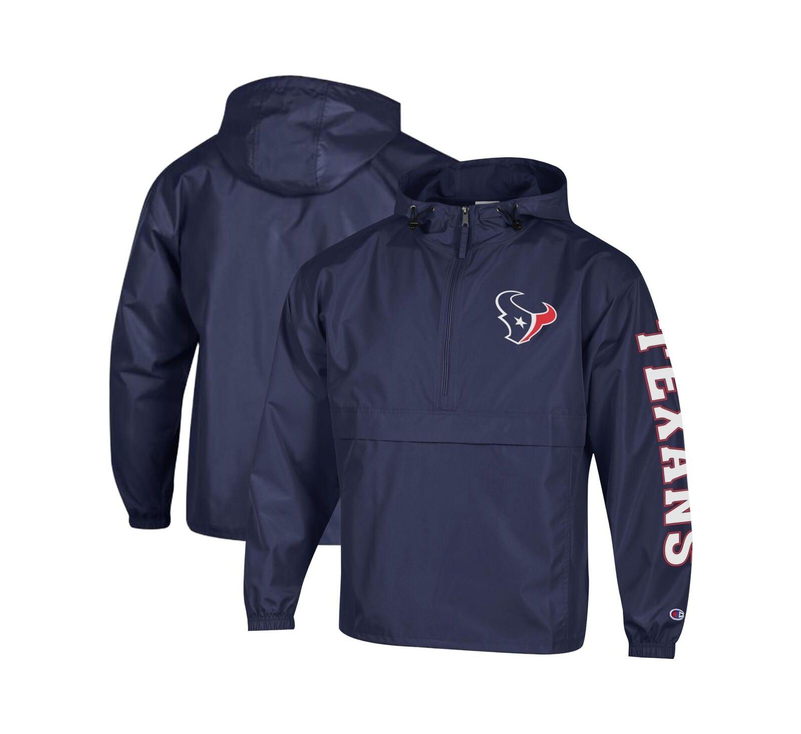Мужская ветровка Champion Navy Houston Texans Packable Hooded Windbreaker Half-Zip Jacket