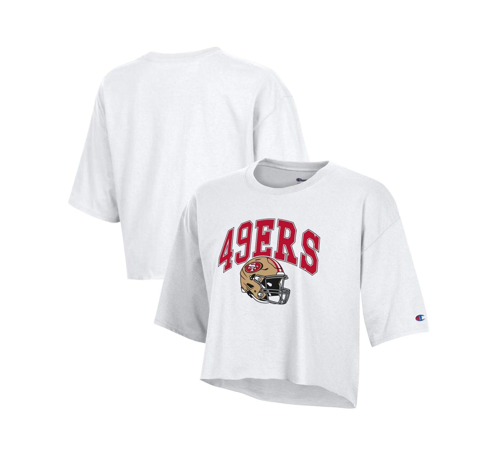 Champion Women's White San Francisco 49ers Boyfriend Cropped T-Shirt
