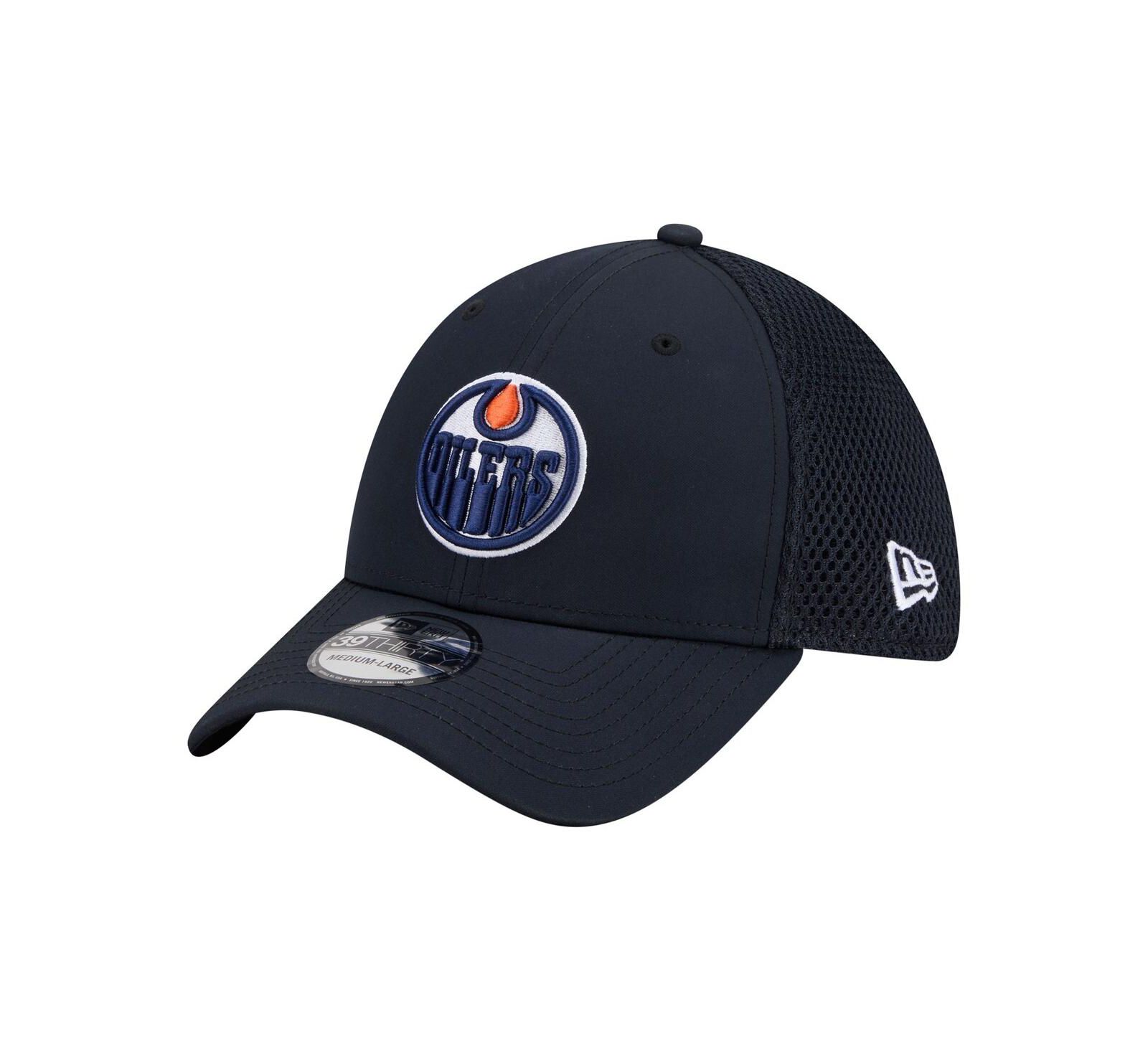 New Era Men's Navy Edmonton Oilers Logo 39THIRTY Flex Hat